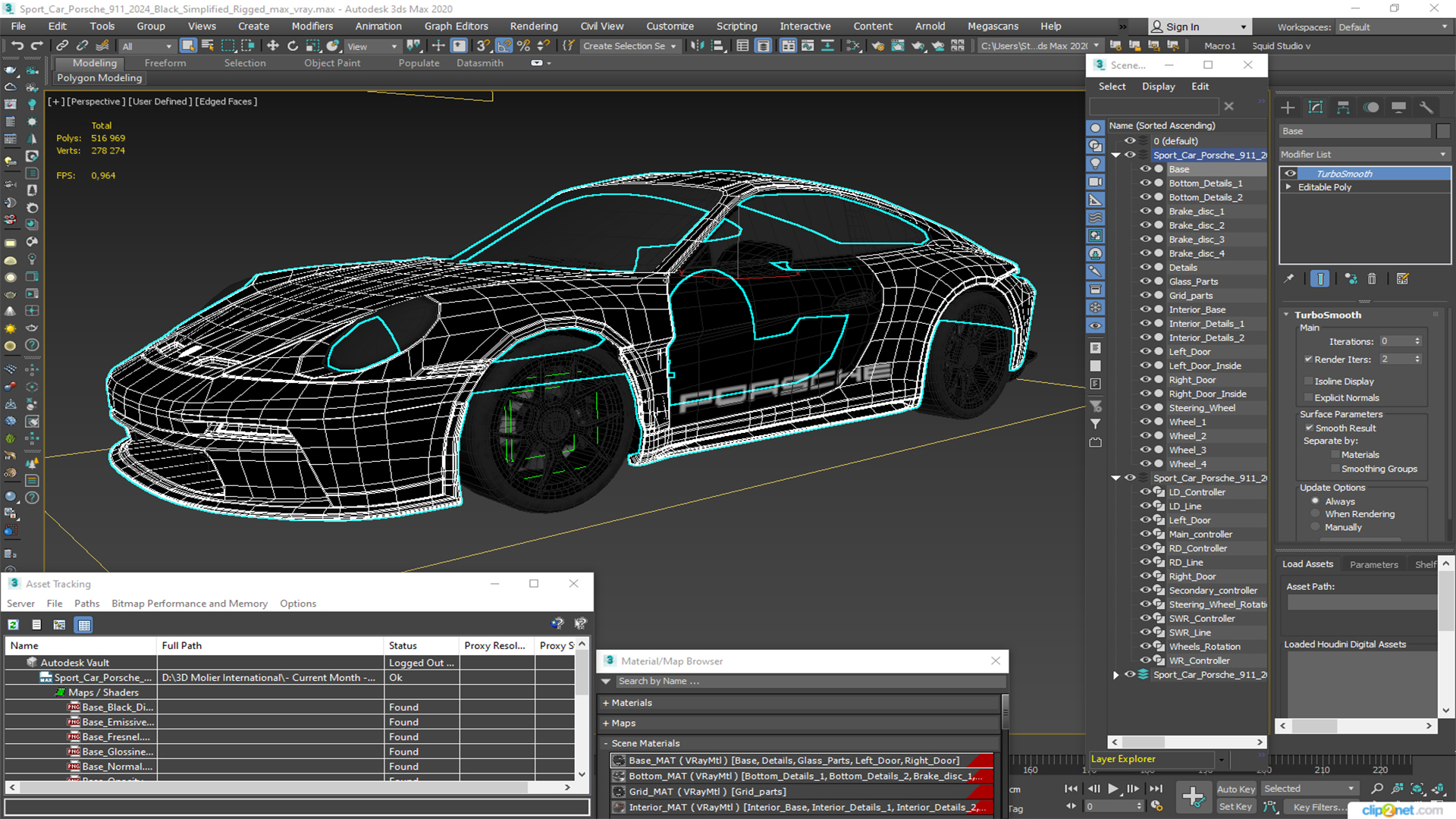 3D model Sport Car Porsche 911 2024 Black Simplified Rigged