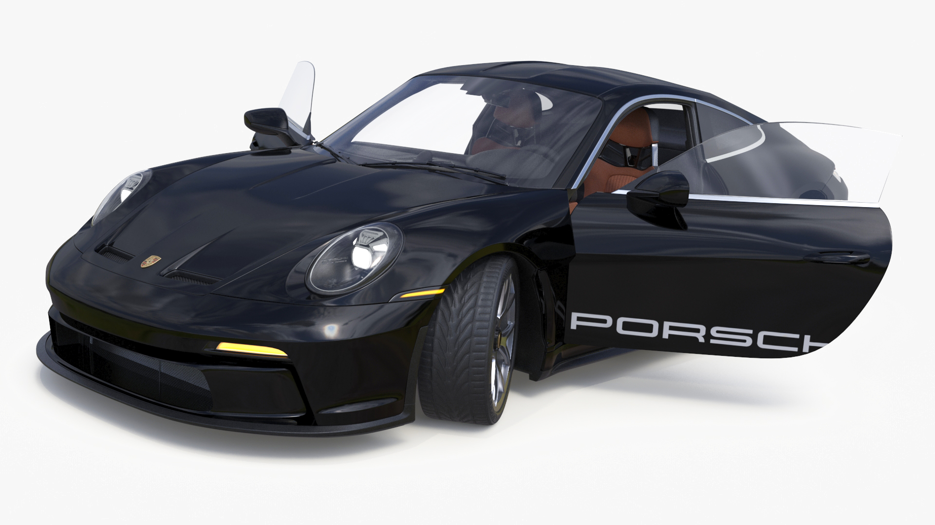 3D model Sport Car Porsche 911 2024 Black Simplified Rigged