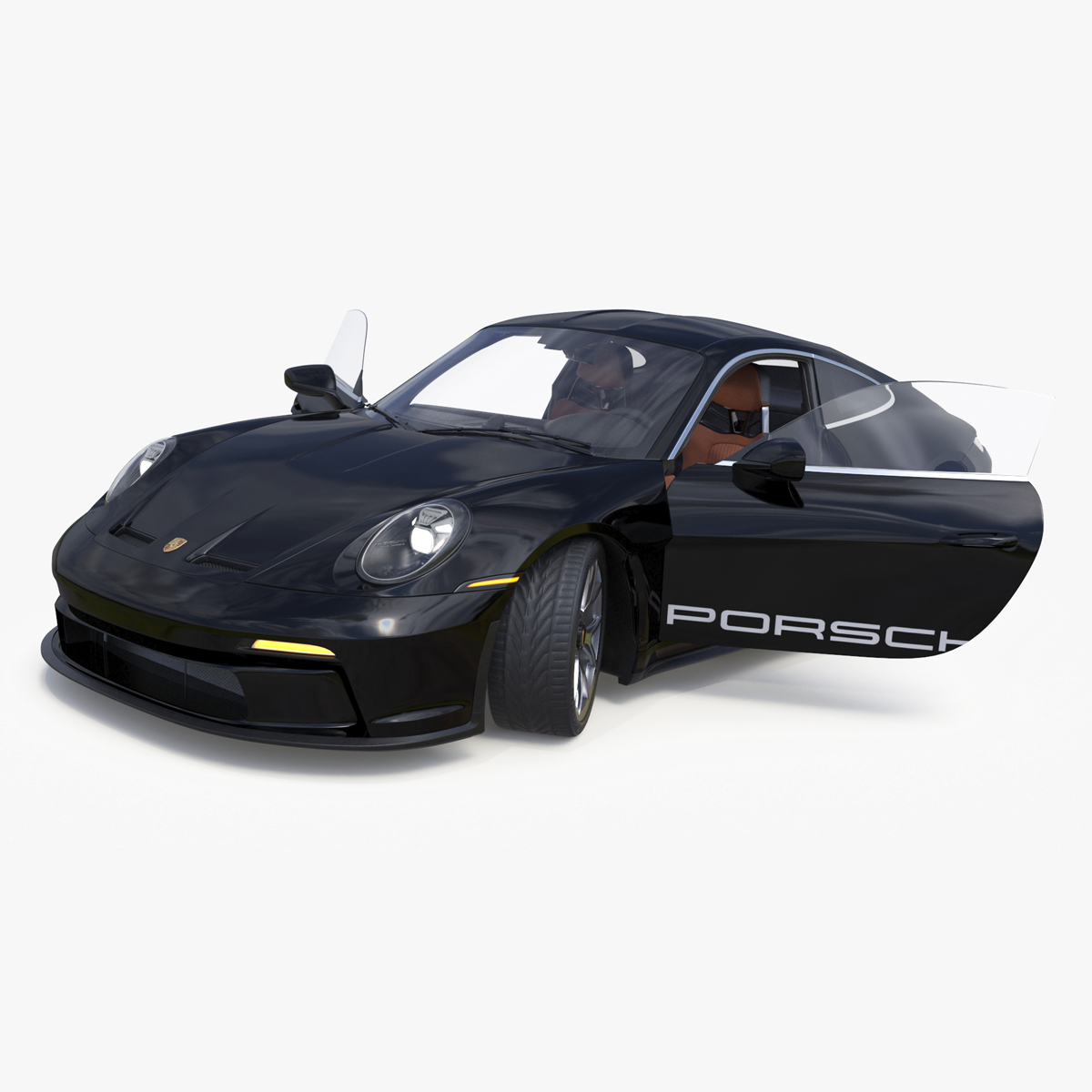 3D model Sport Car Porsche 911 2024 Black Simplified Rigged