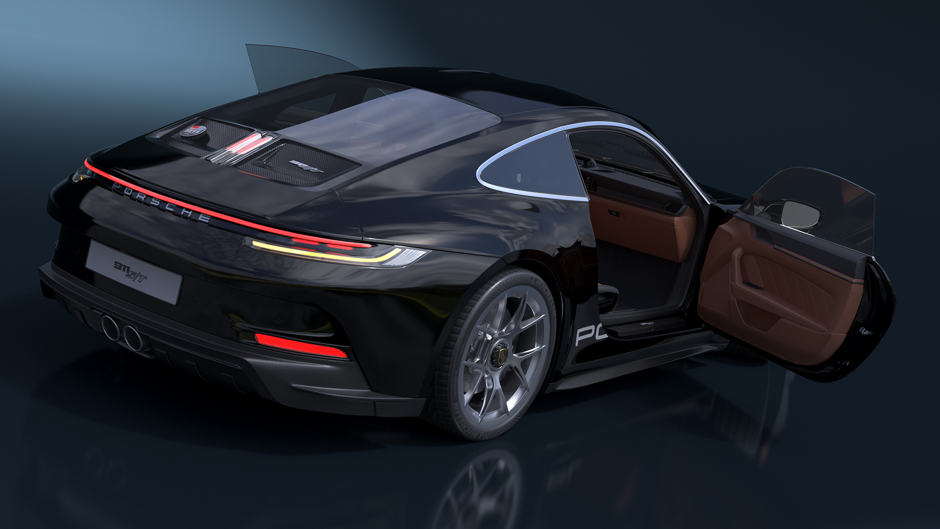3D model Sport Car Porsche 911 2024 Black Simplified Rigged
