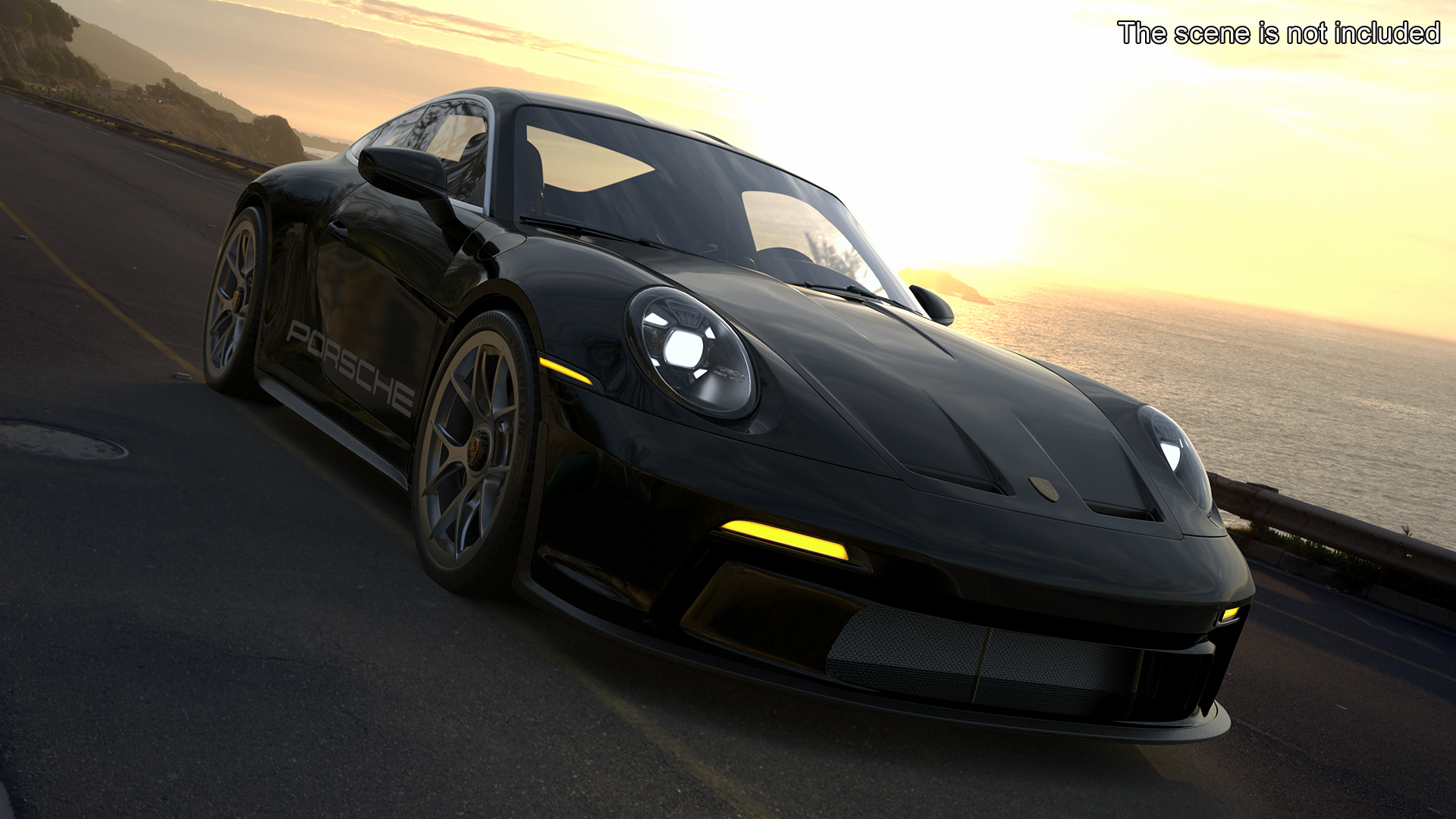 3D model Sport Car Porsche 911 2024 Black Simplified Rigged