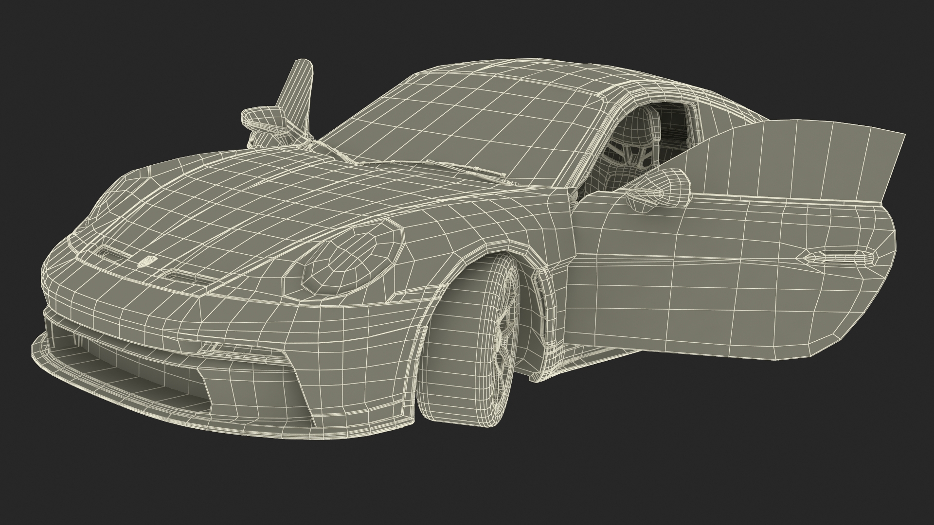 3D model Sport Car Porsche 911 2024 Black Simplified Rigged