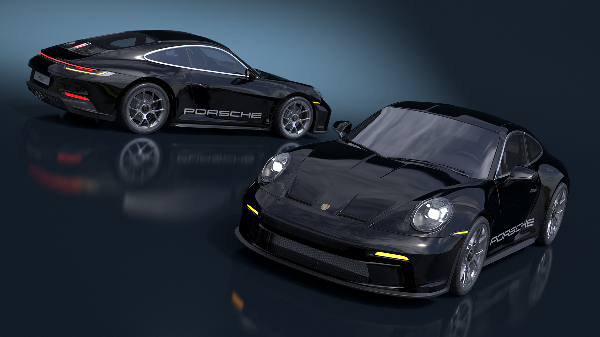 3D model Sport Car Porsche 911 2024 Black Simplified Rigged