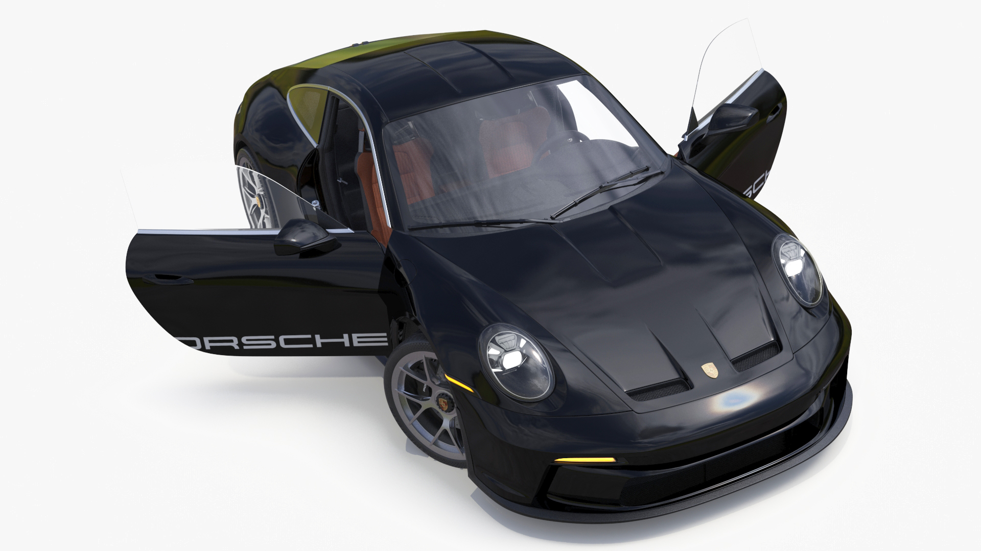3D model Sport Car Porsche 911 2024 Black Simplified Rigged