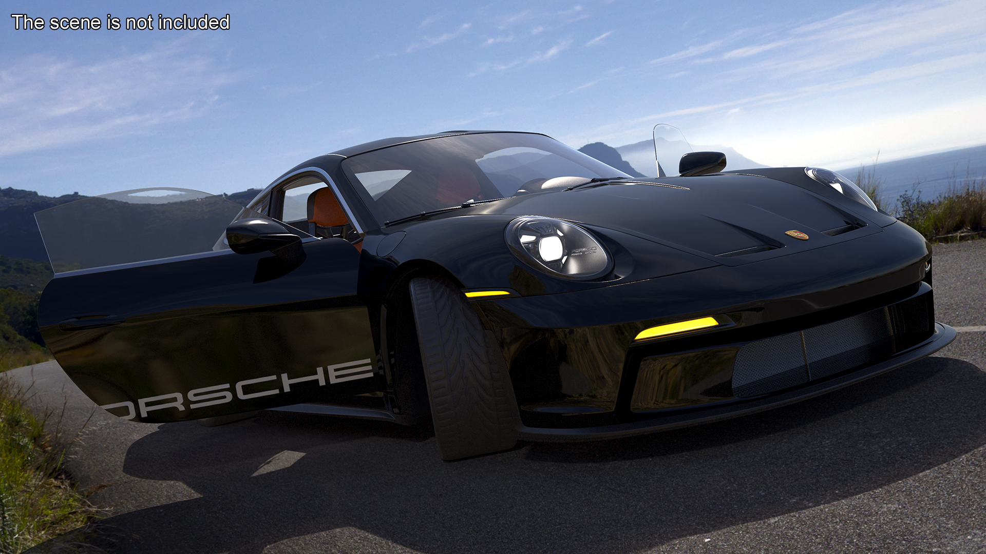 3D model Sport Car Porsche 911 2024 Black Simplified Rigged