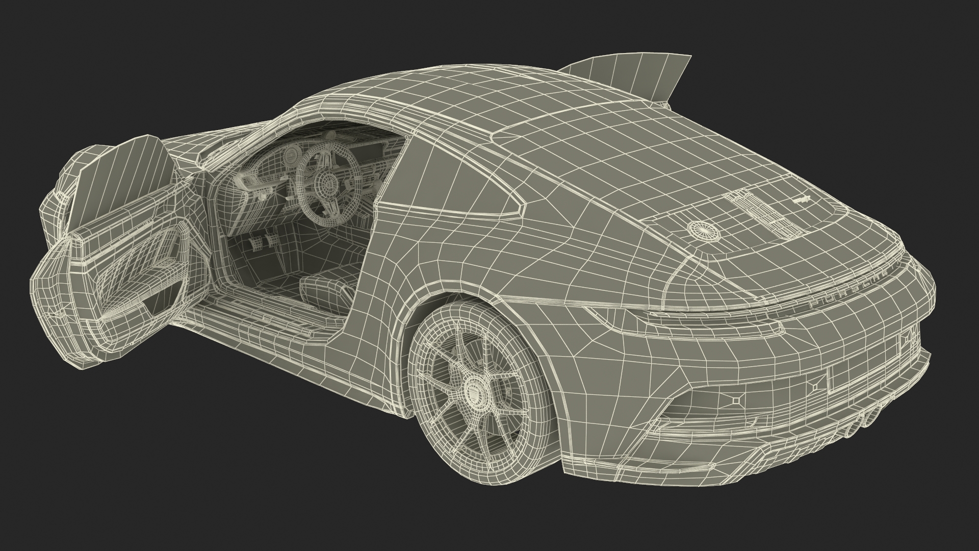 3D model Sport Car Porsche 911 2024 Black Simplified Rigged