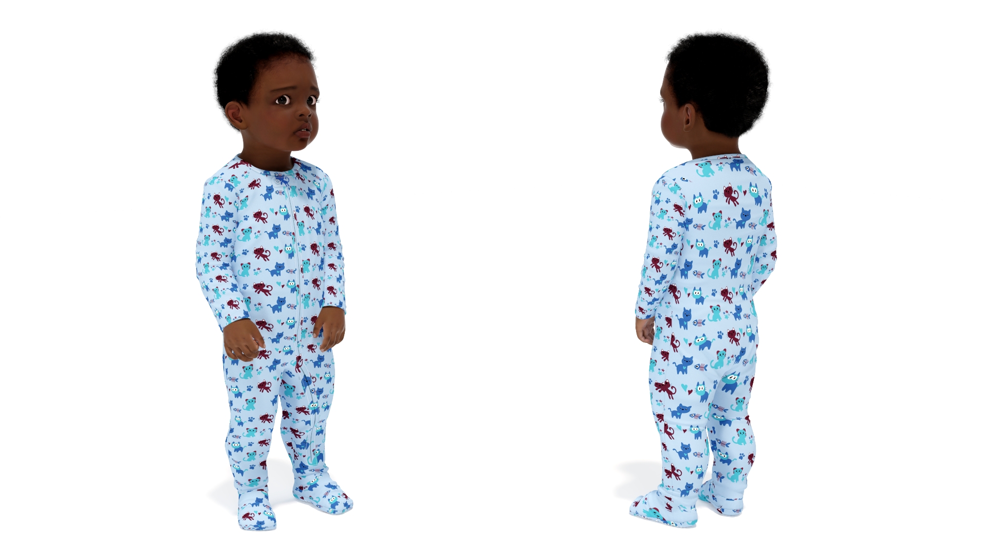 3D Toddler Black Boy in Full Bodysuit Standing model