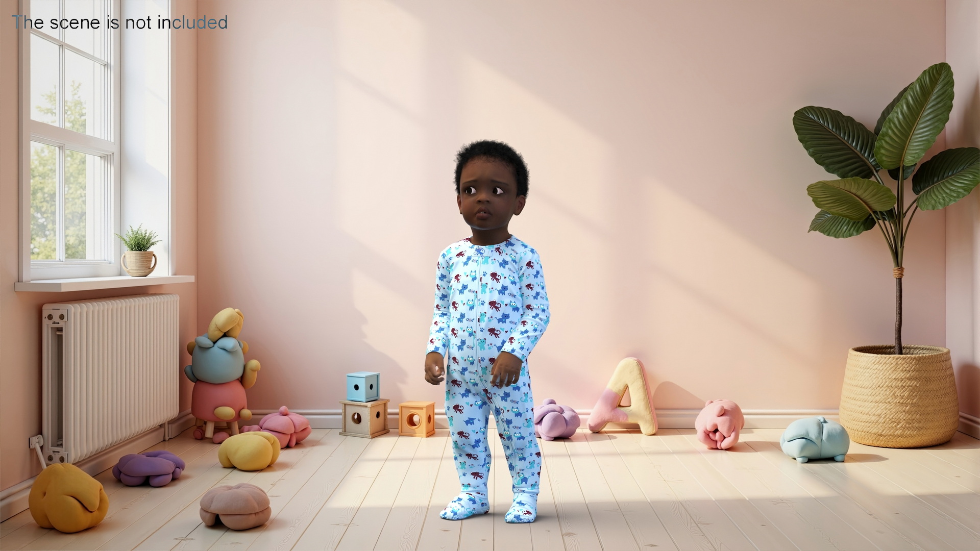 3D Toddler Black Boy in Full Bodysuit Standing model