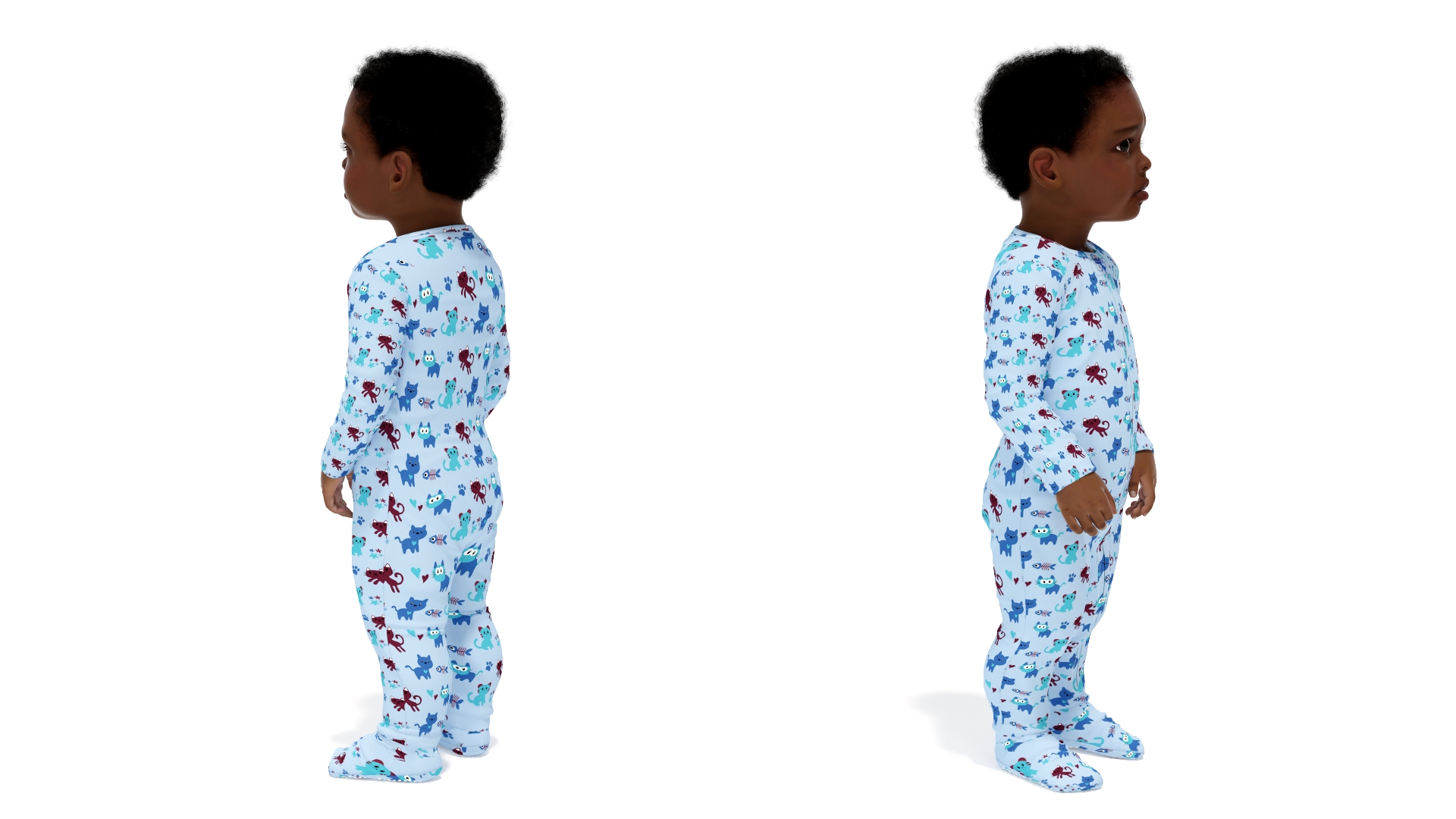 3D Toddler Black Boy in Full Bodysuit Standing model