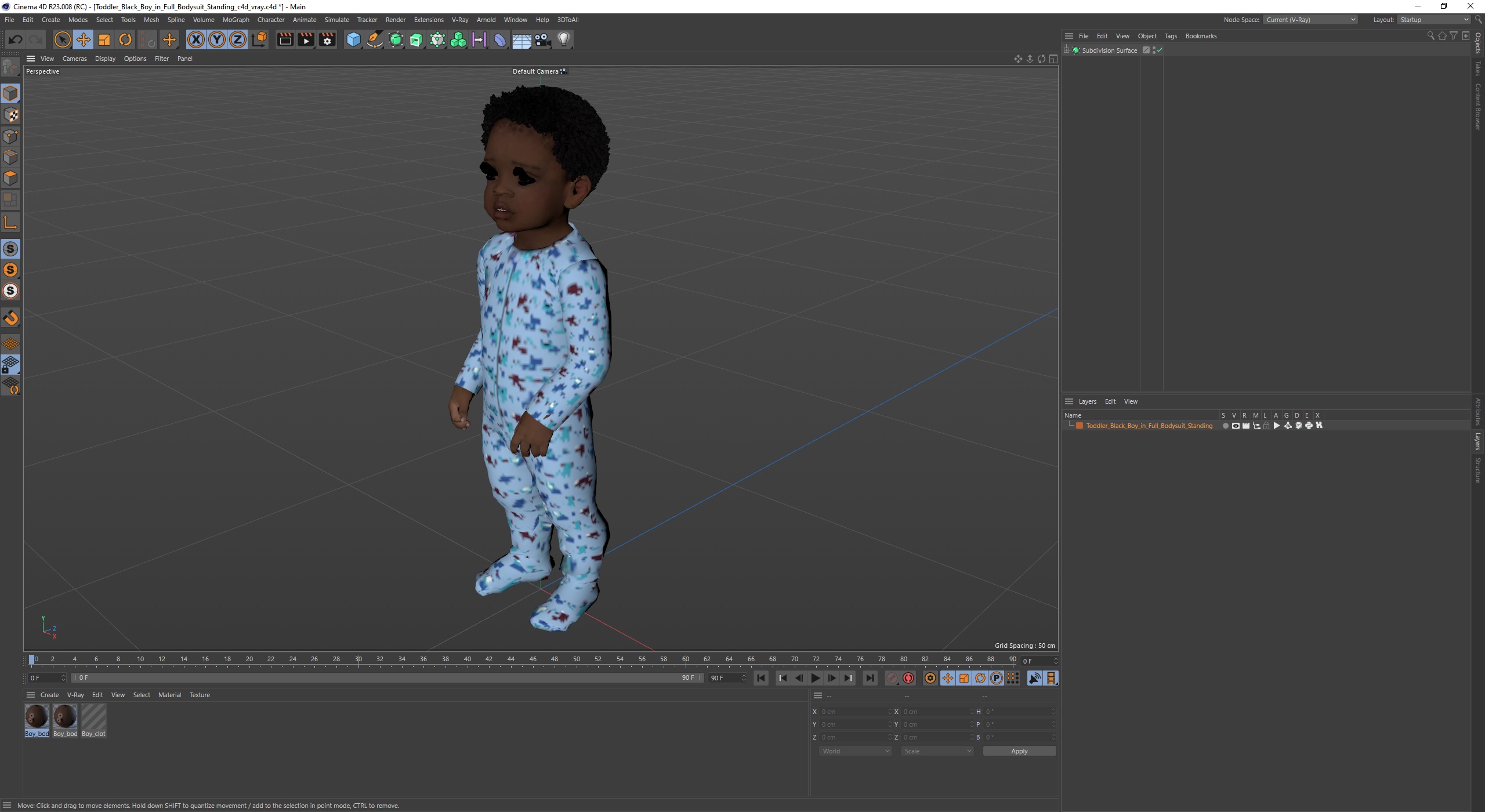 3D Toddler Black Boy in Full Bodysuit Standing model