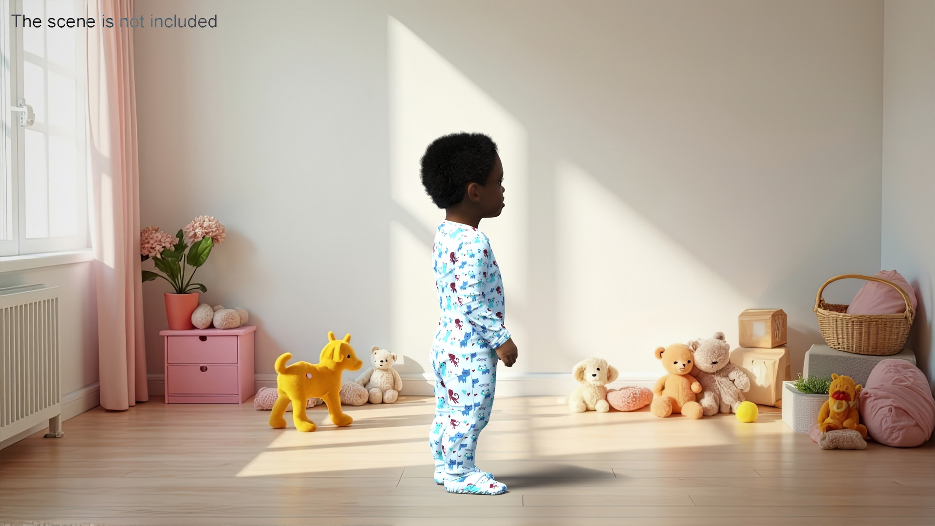 3D Toddler Black Boy in Full Bodysuit Standing model