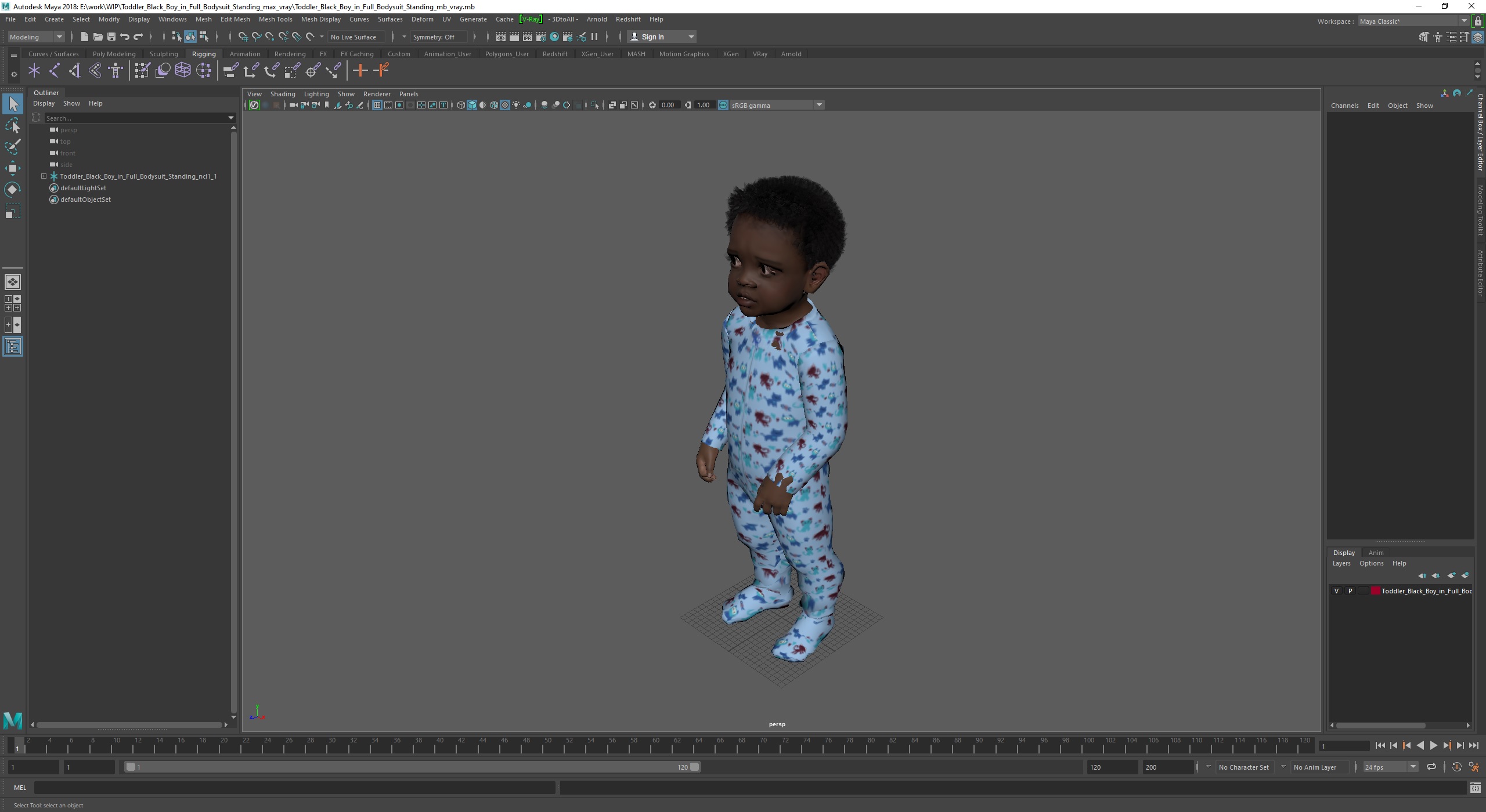 3D Toddler Black Boy in Full Bodysuit Standing model