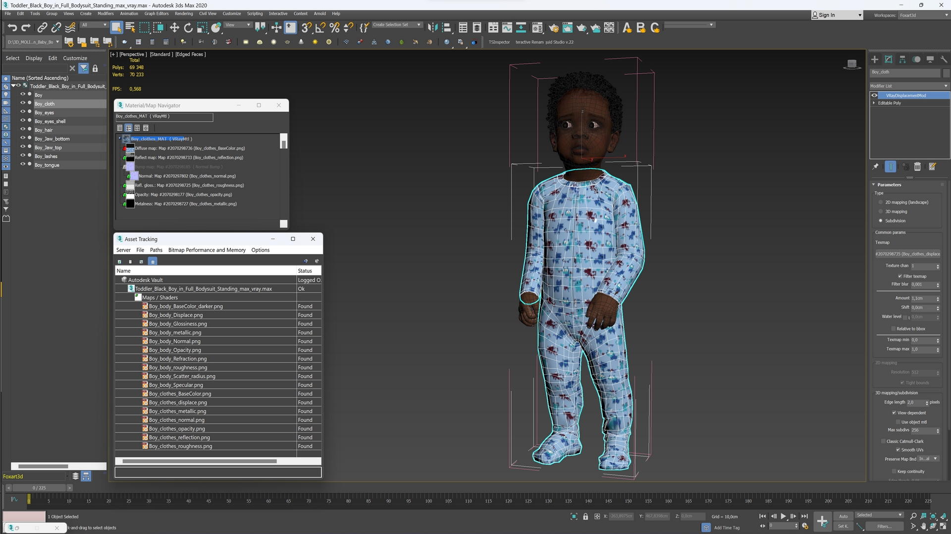 3D Toddler Black Boy in Full Bodysuit Standing model
