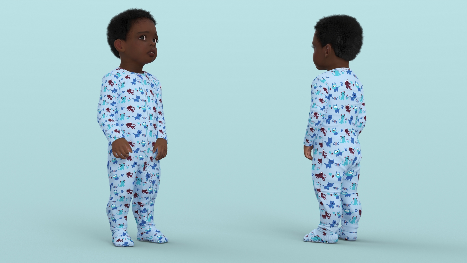 3D Toddler Black Boy in Full Bodysuit Standing model