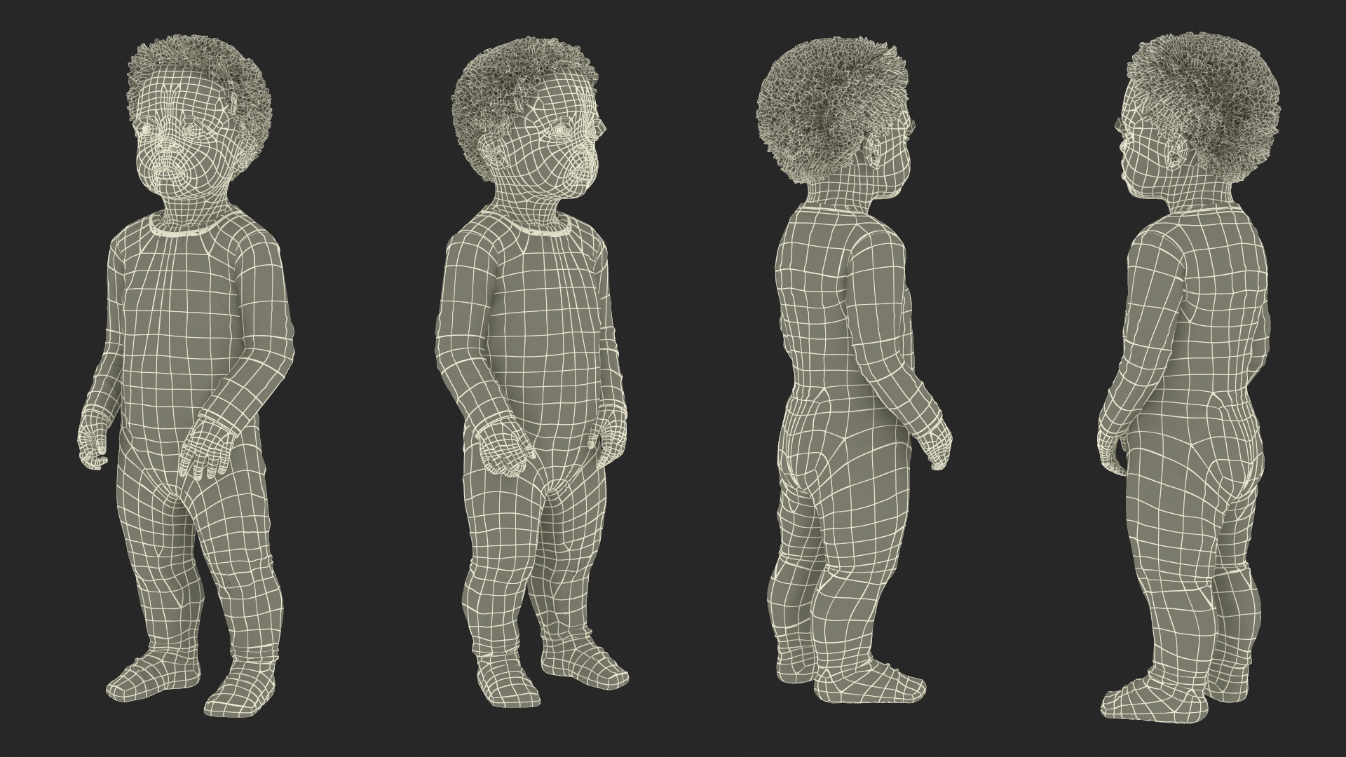 3D Toddler Black Boy in Full Bodysuit Standing model
