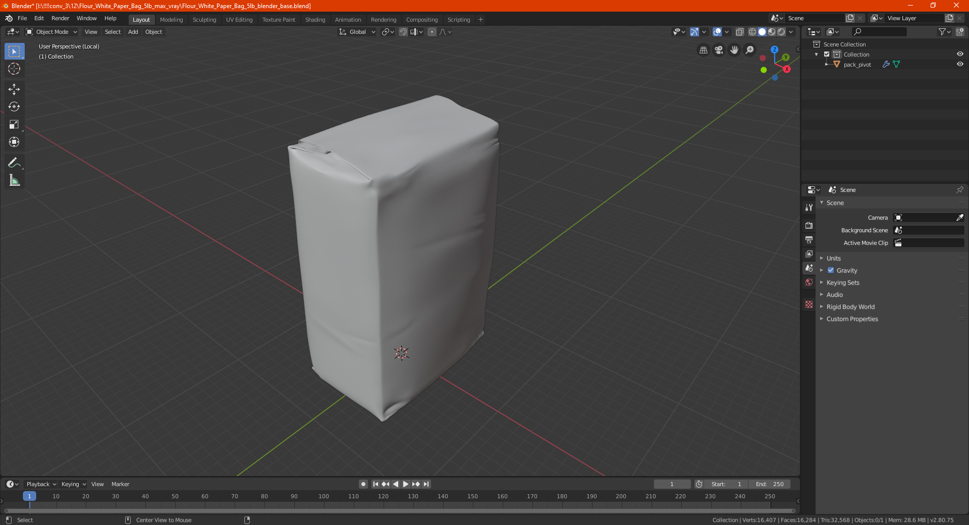 3D model Flour White Paper Bag 5lb