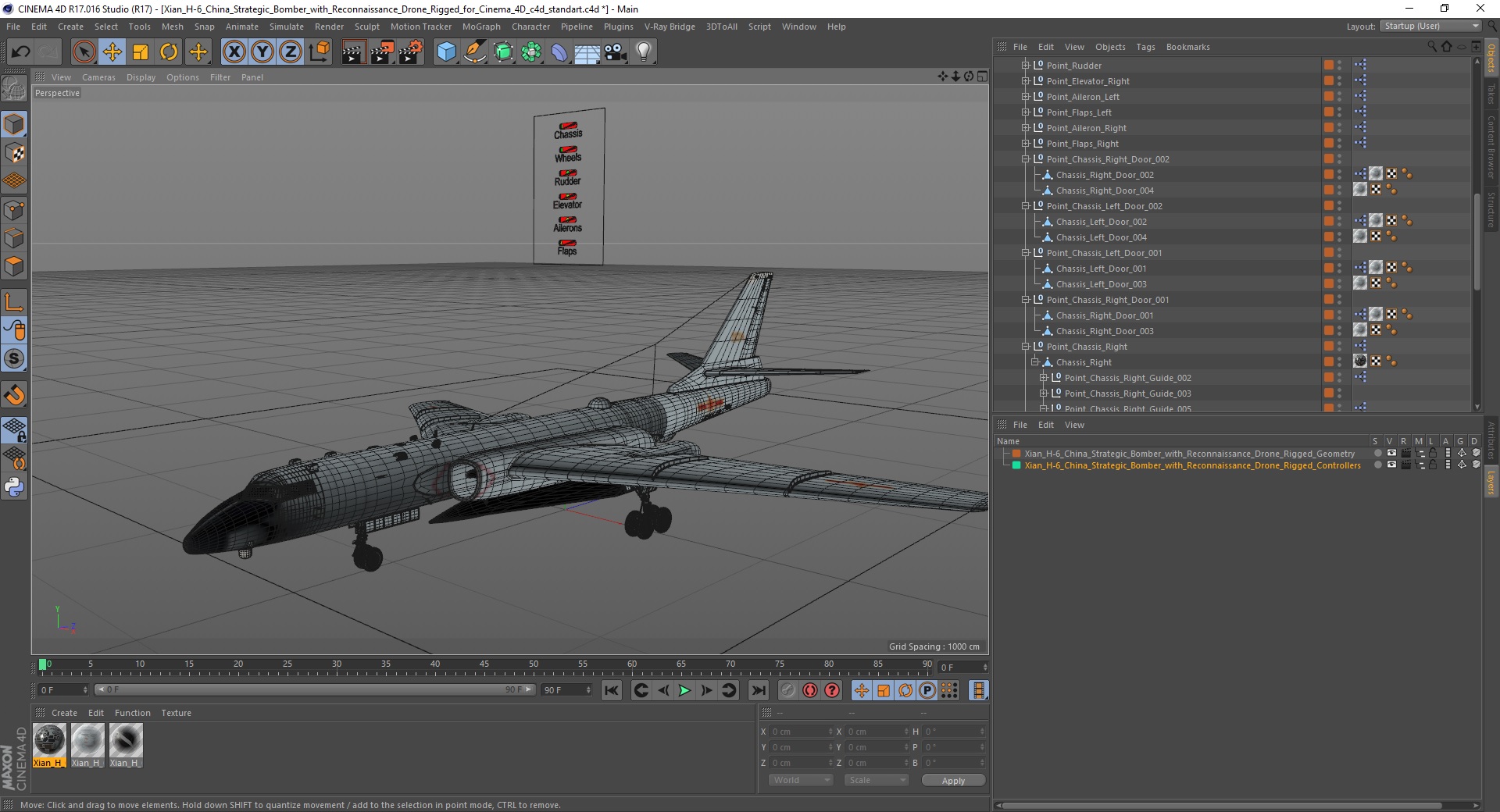 3D Xian H-6 China Strategic Bomber with Reconnaissance Drone Rigged for Cinema 4D model