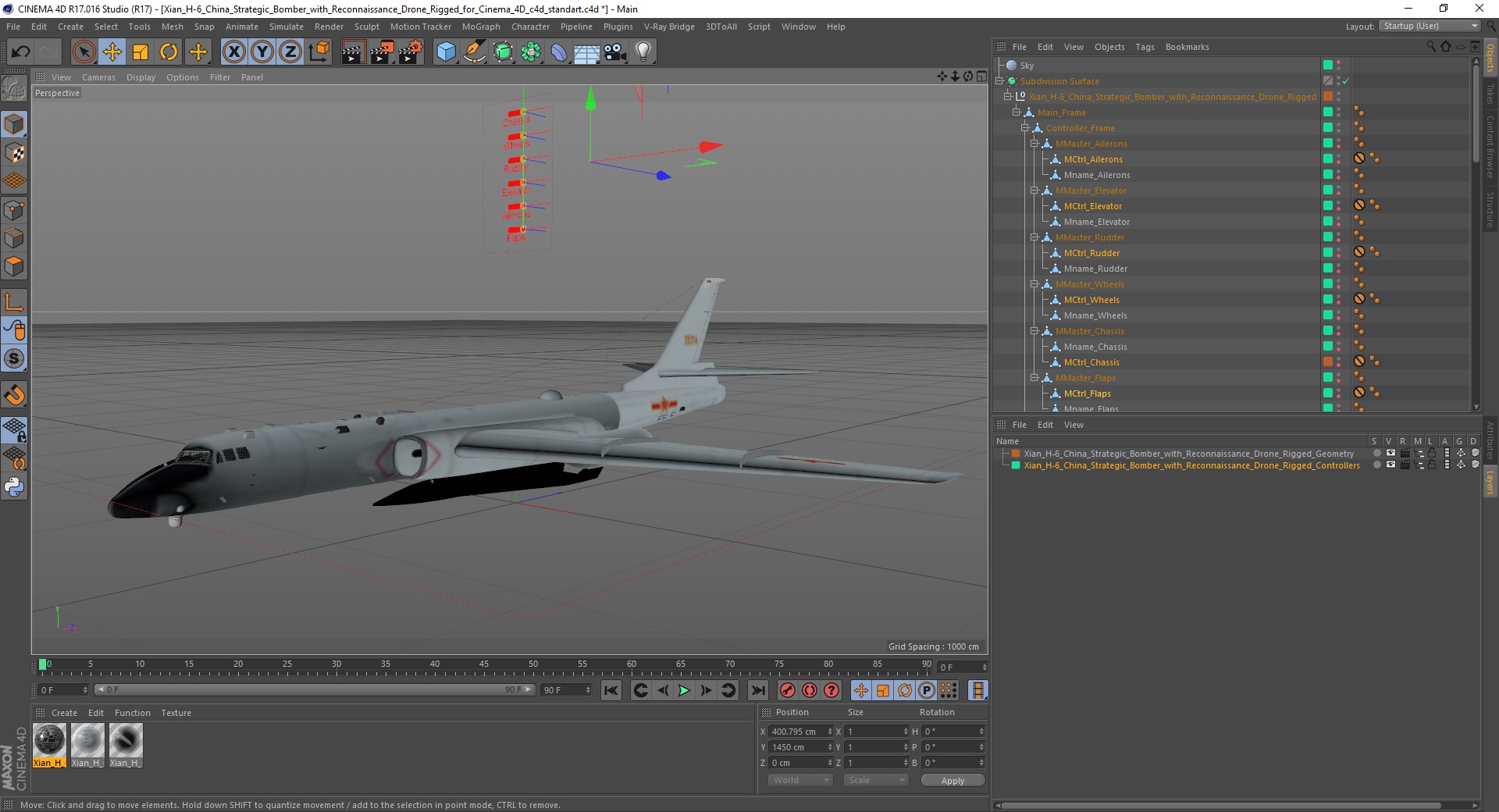 3D Xian H-6 China Strategic Bomber with Reconnaissance Drone Rigged for Cinema 4D model