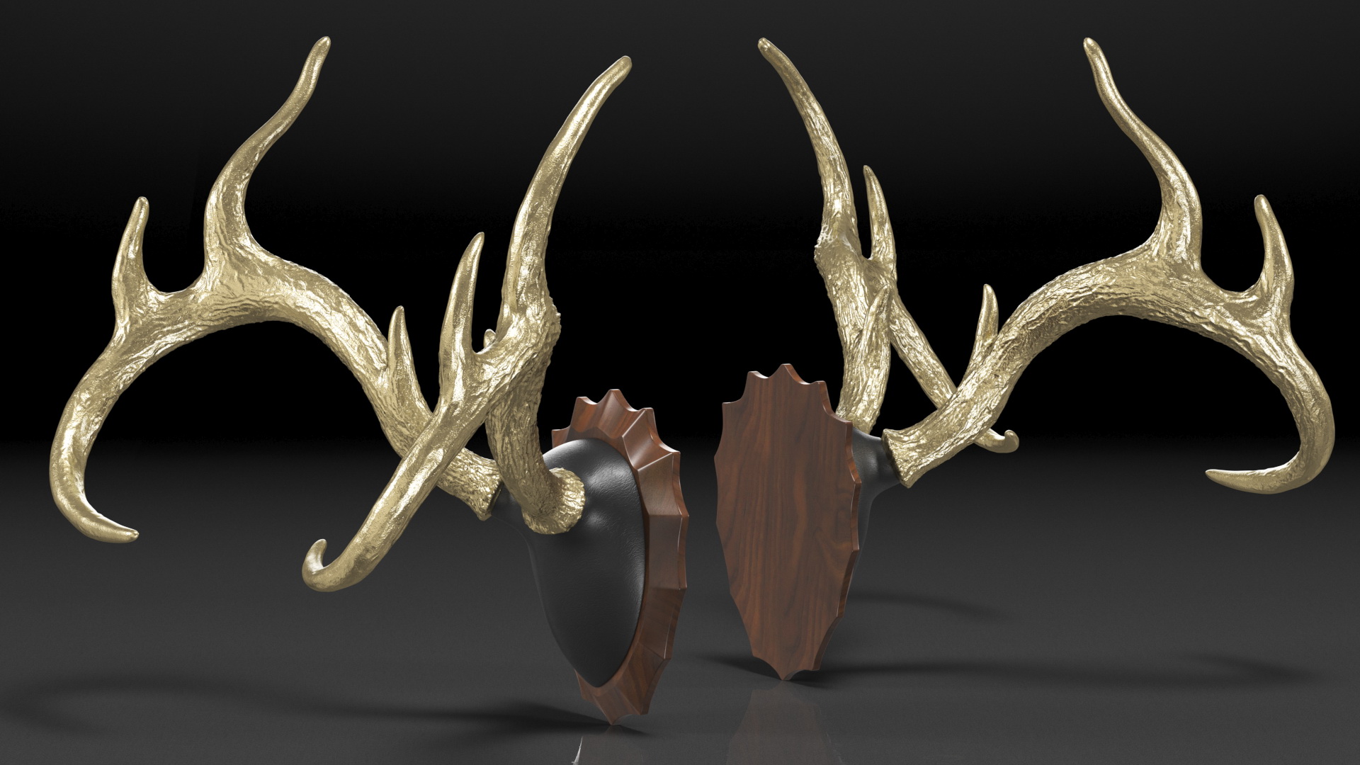 3D model Gold Plated Stag Antlers on a Wall Mount