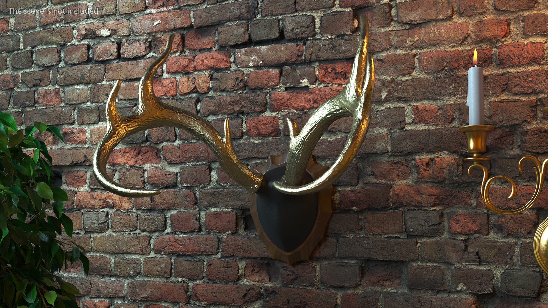3D model Gold Plated Stag Antlers on a Wall Mount