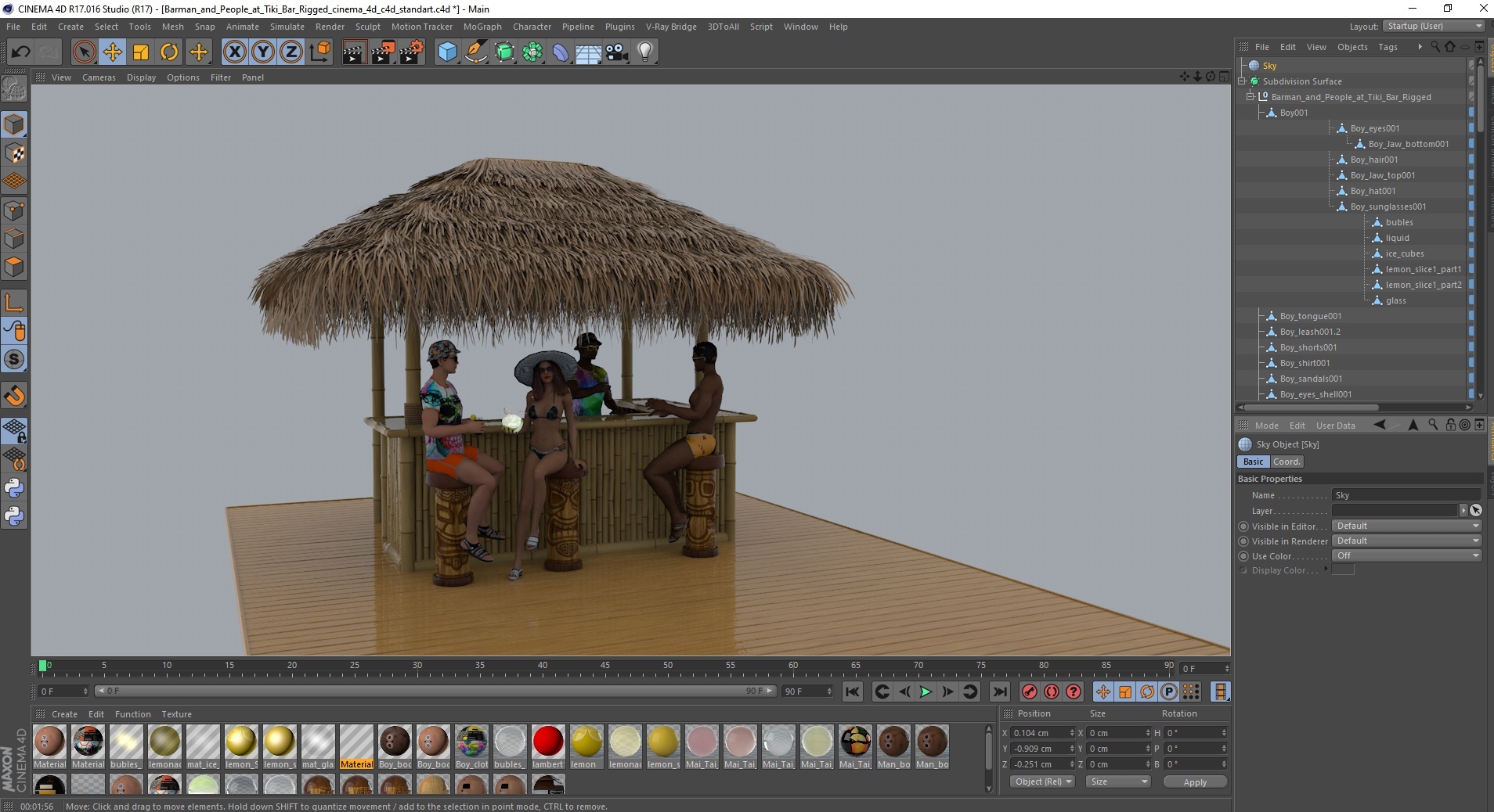 3D model Barman and People at Tiki Bar Rigged for Cinema 4D