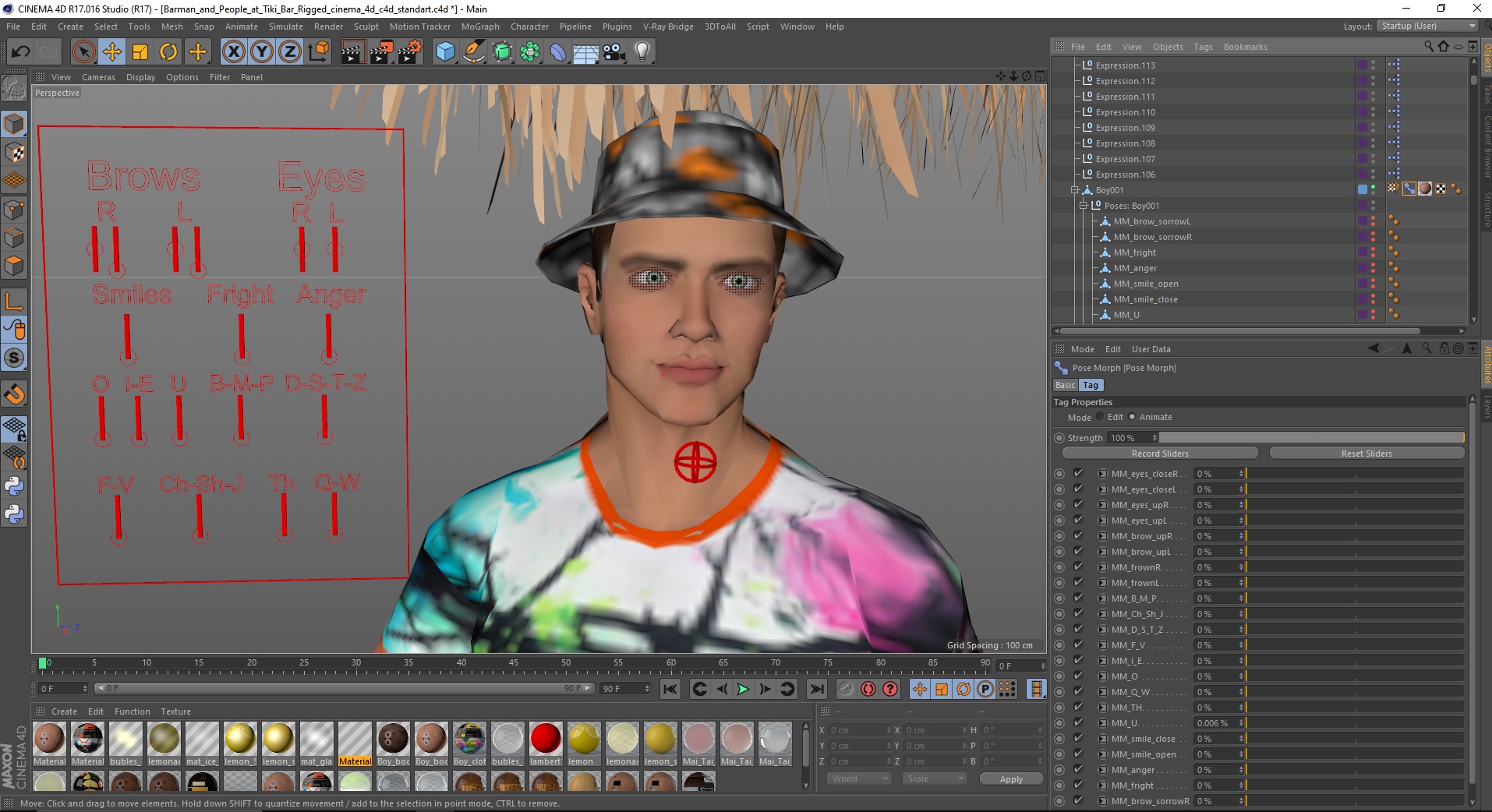 3D model Barman and People at Tiki Bar Rigged for Cinema 4D