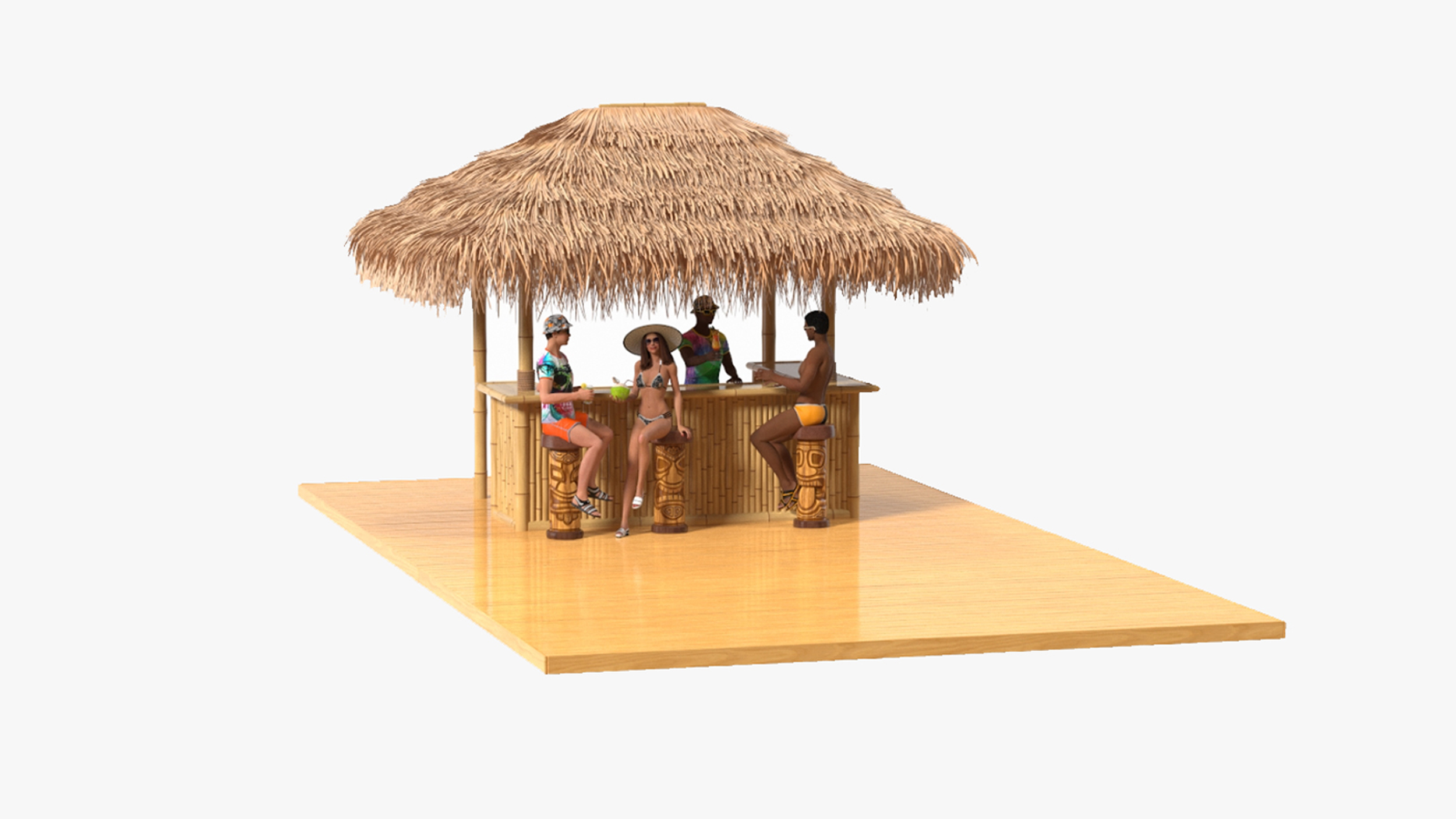 3D model Barman and People at Tiki Bar Rigged for Cinema 4D