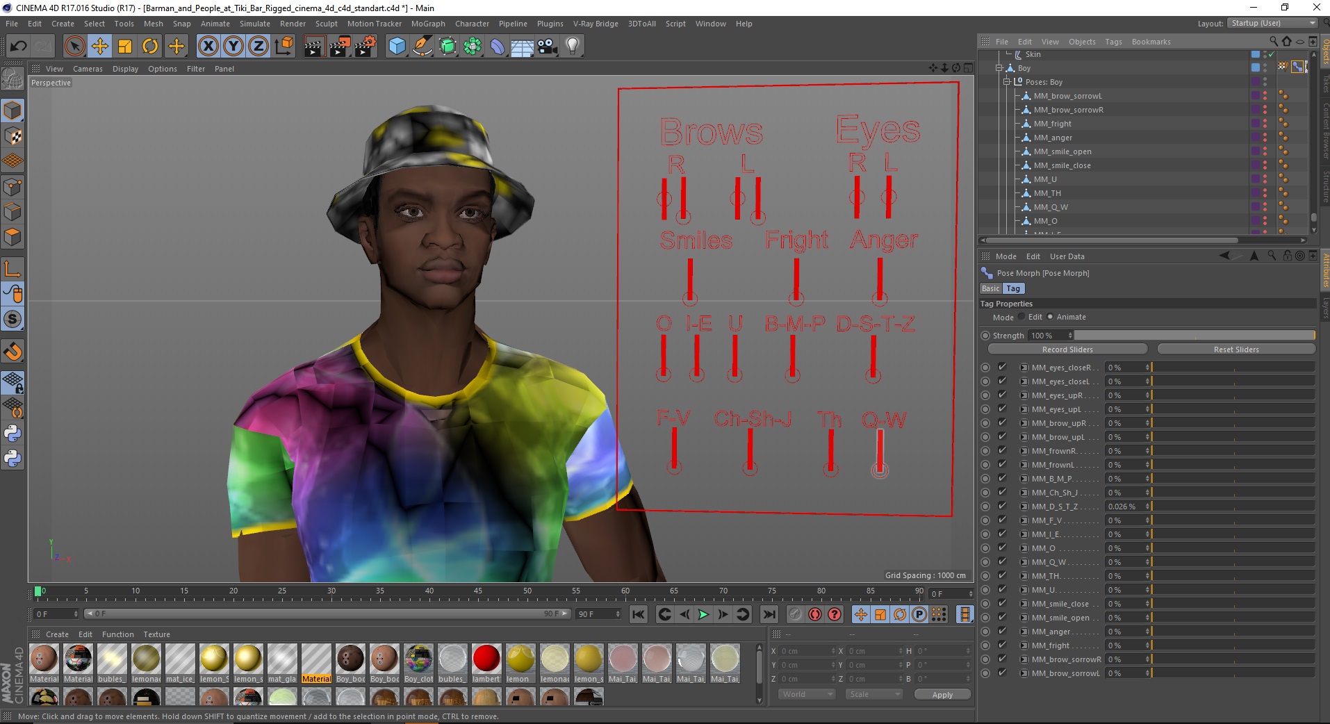 3D model Barman and People at Tiki Bar Rigged for Cinema 4D