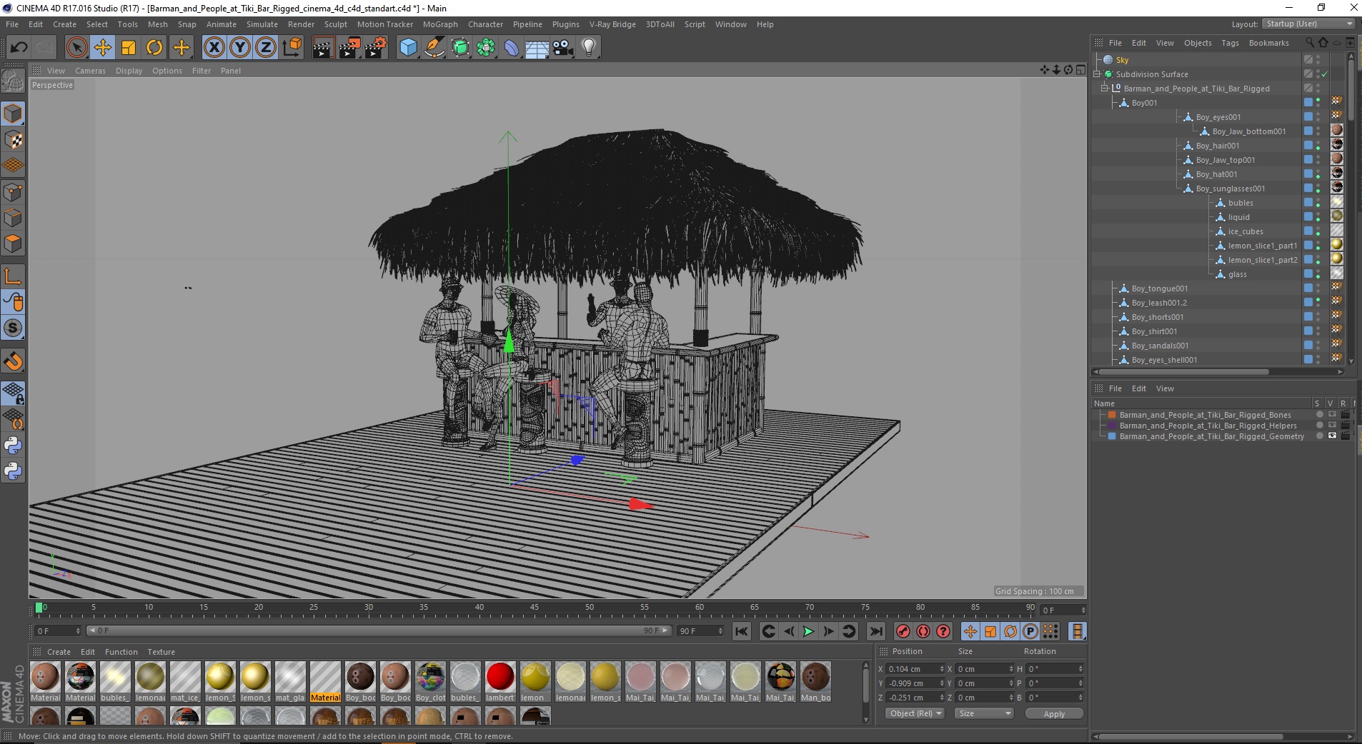3D model Barman and People at Tiki Bar Rigged for Cinema 4D