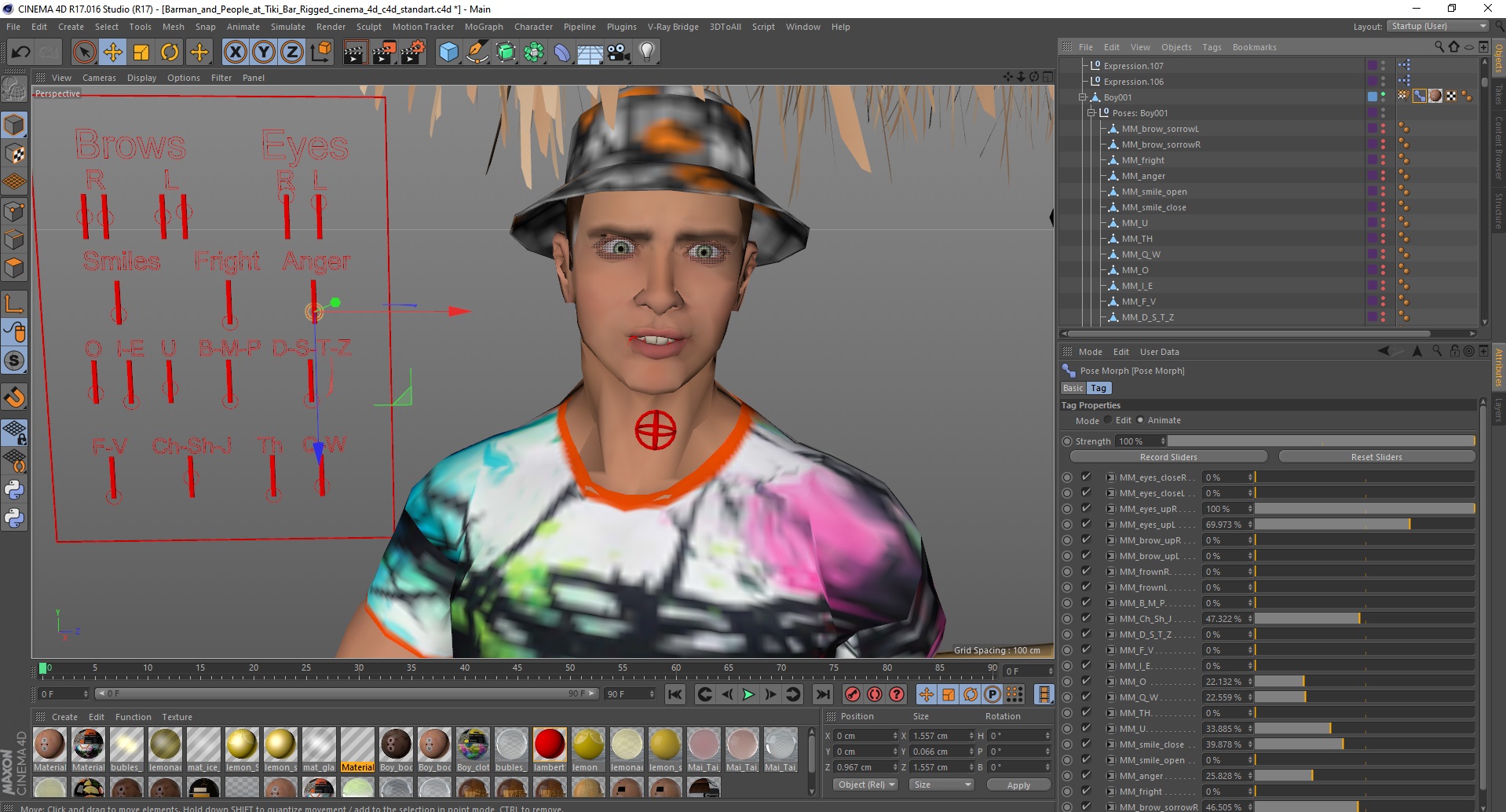 3D model Barman and People at Tiki Bar Rigged for Cinema 4D