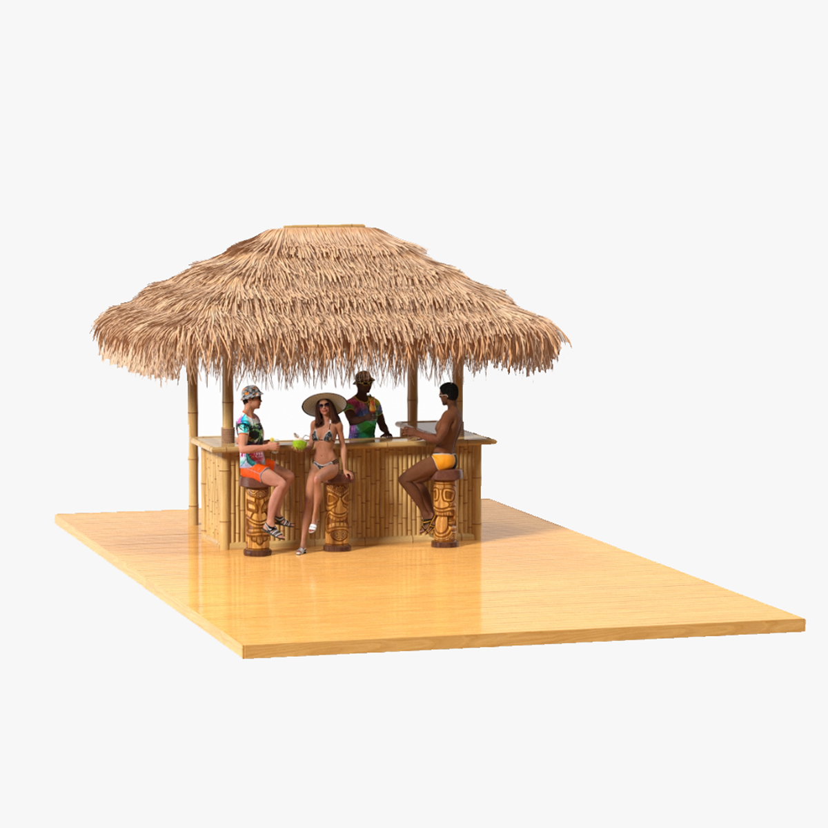 3D model Barman and People at Tiki Bar Rigged for Cinema 4D