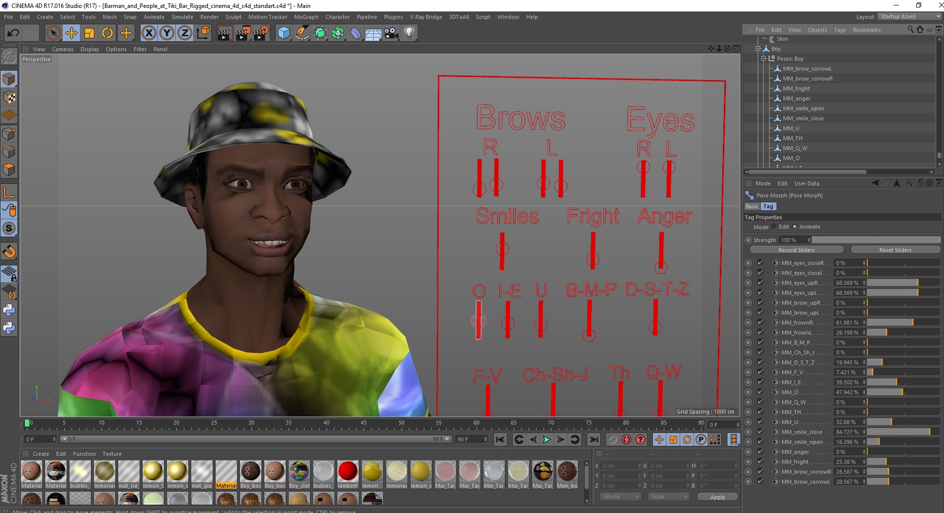 3D model Barman and People at Tiki Bar Rigged for Cinema 4D