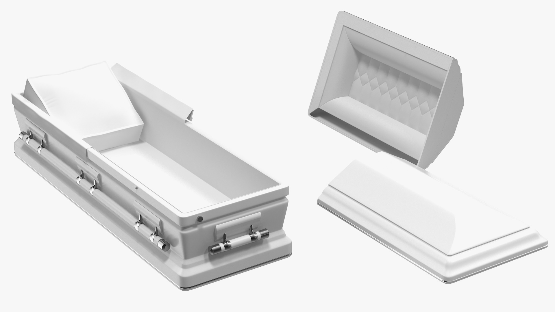 Opened White Funeral Casket 3D