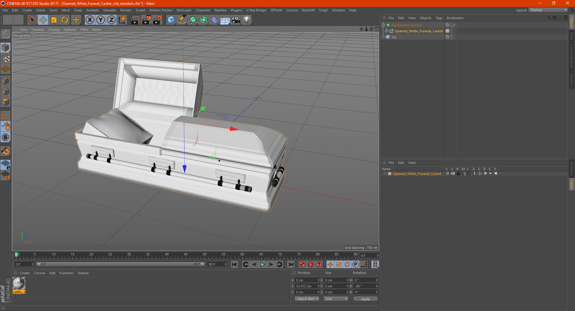 Opened White Funeral Casket 3D