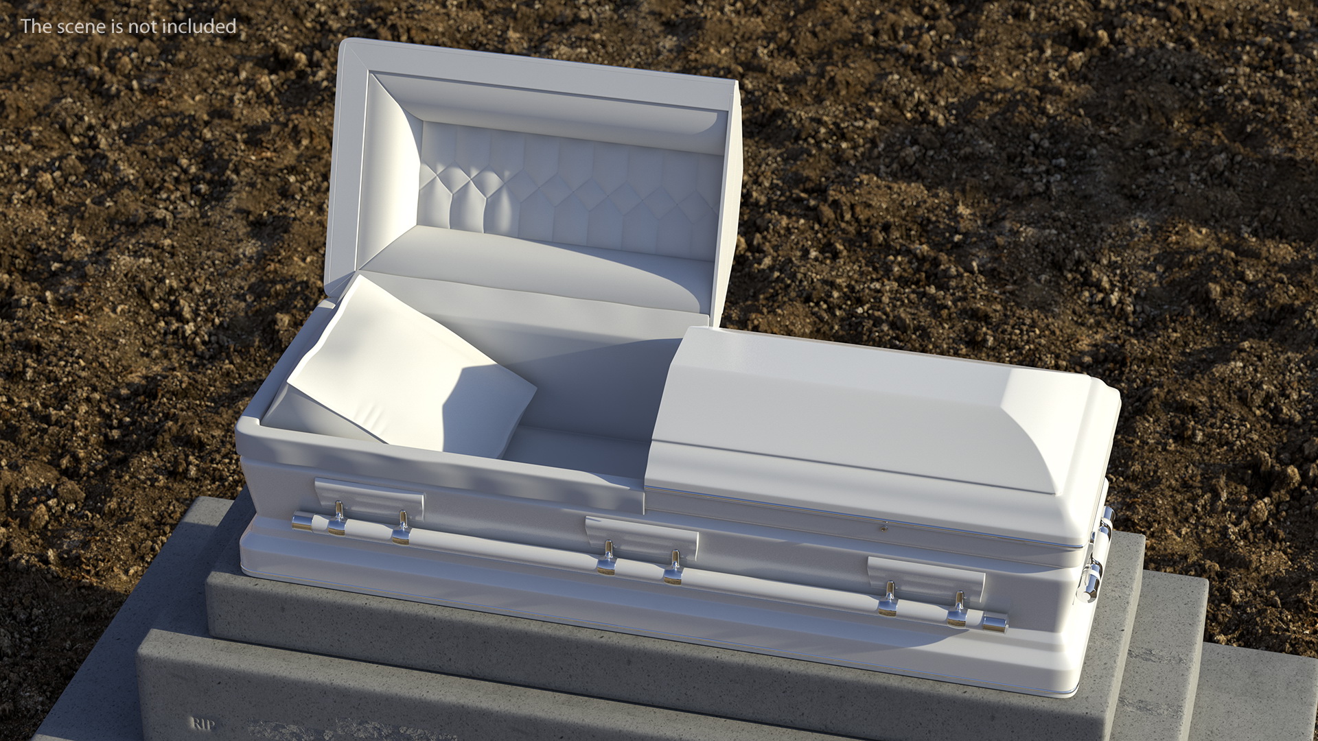 Opened White Funeral Casket 3D