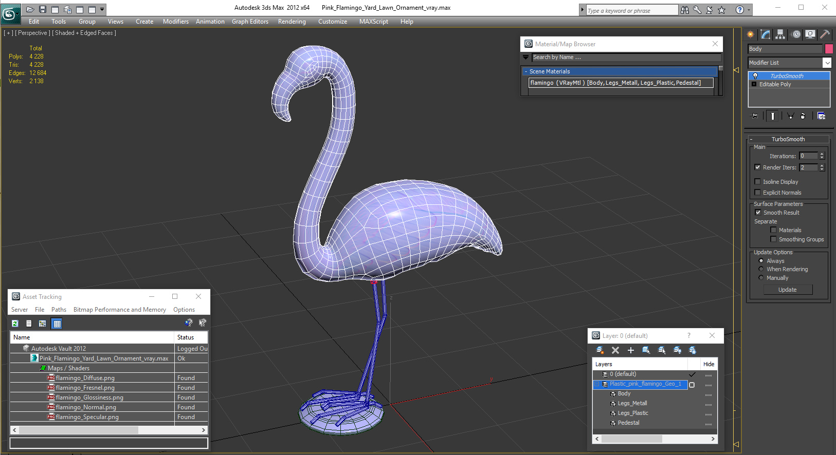 Pink Flamingo Yard Lawn Ornament 3D