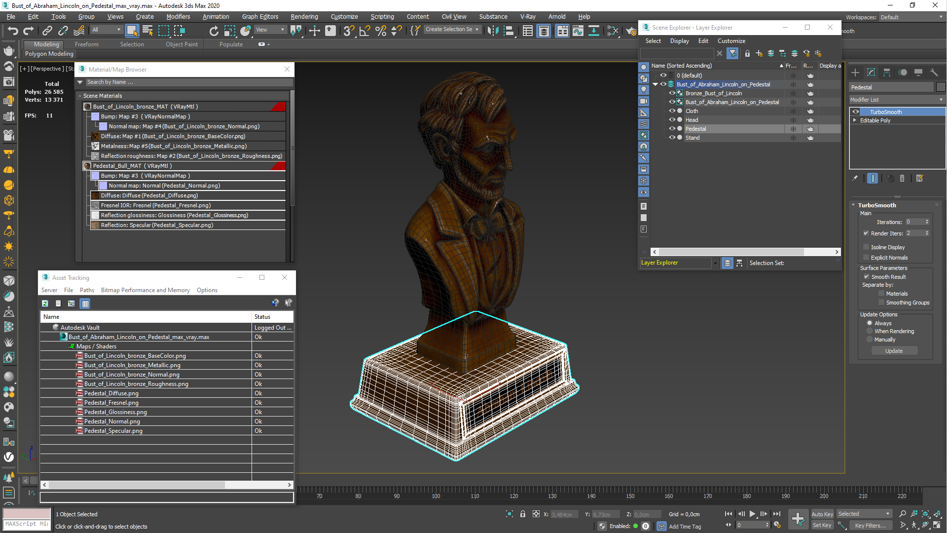3D Bust of Abraham Lincoln on Pedestal for 3D Print model