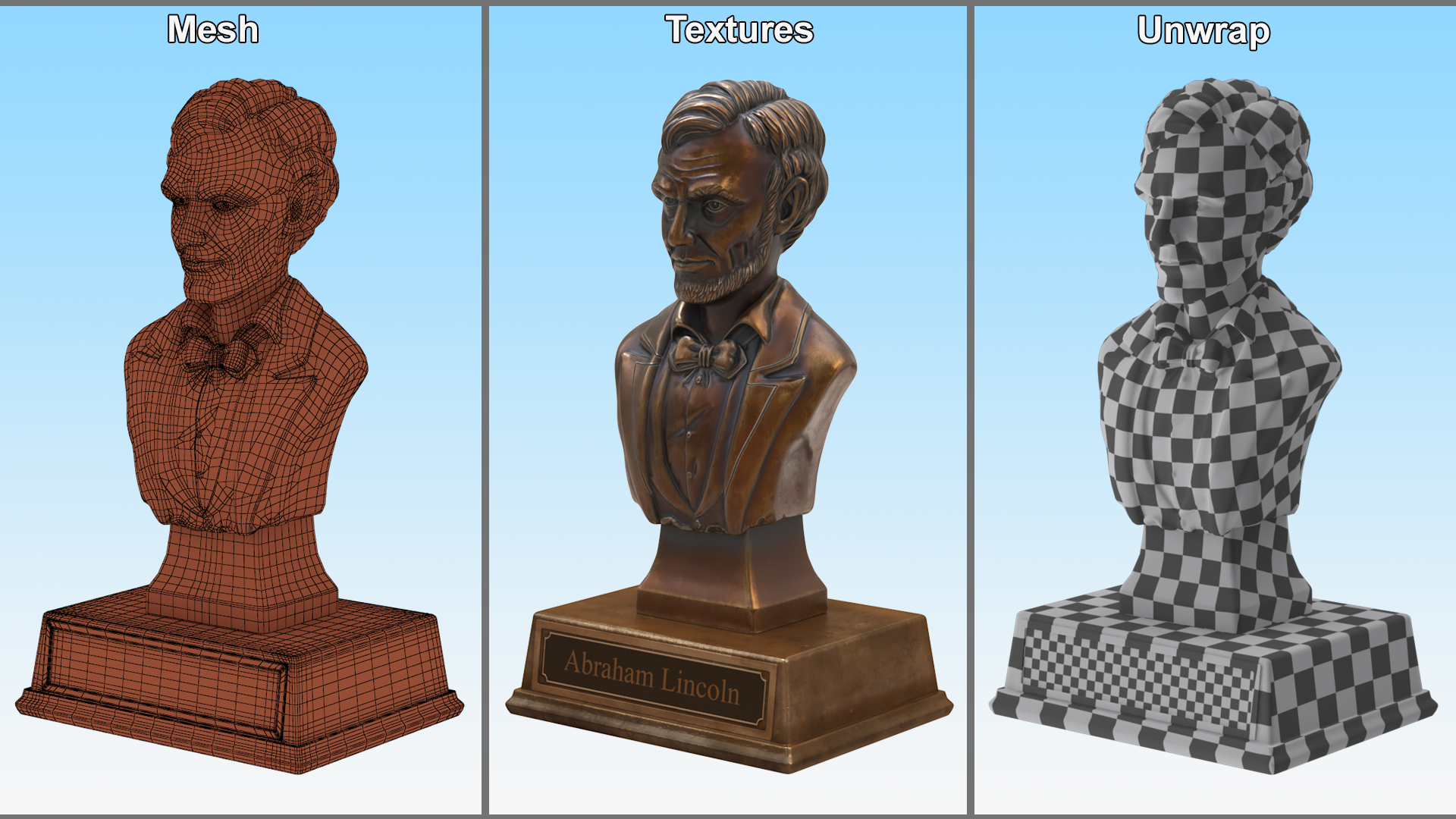 3D Bust of Abraham Lincoln on Pedestal for 3D Print model