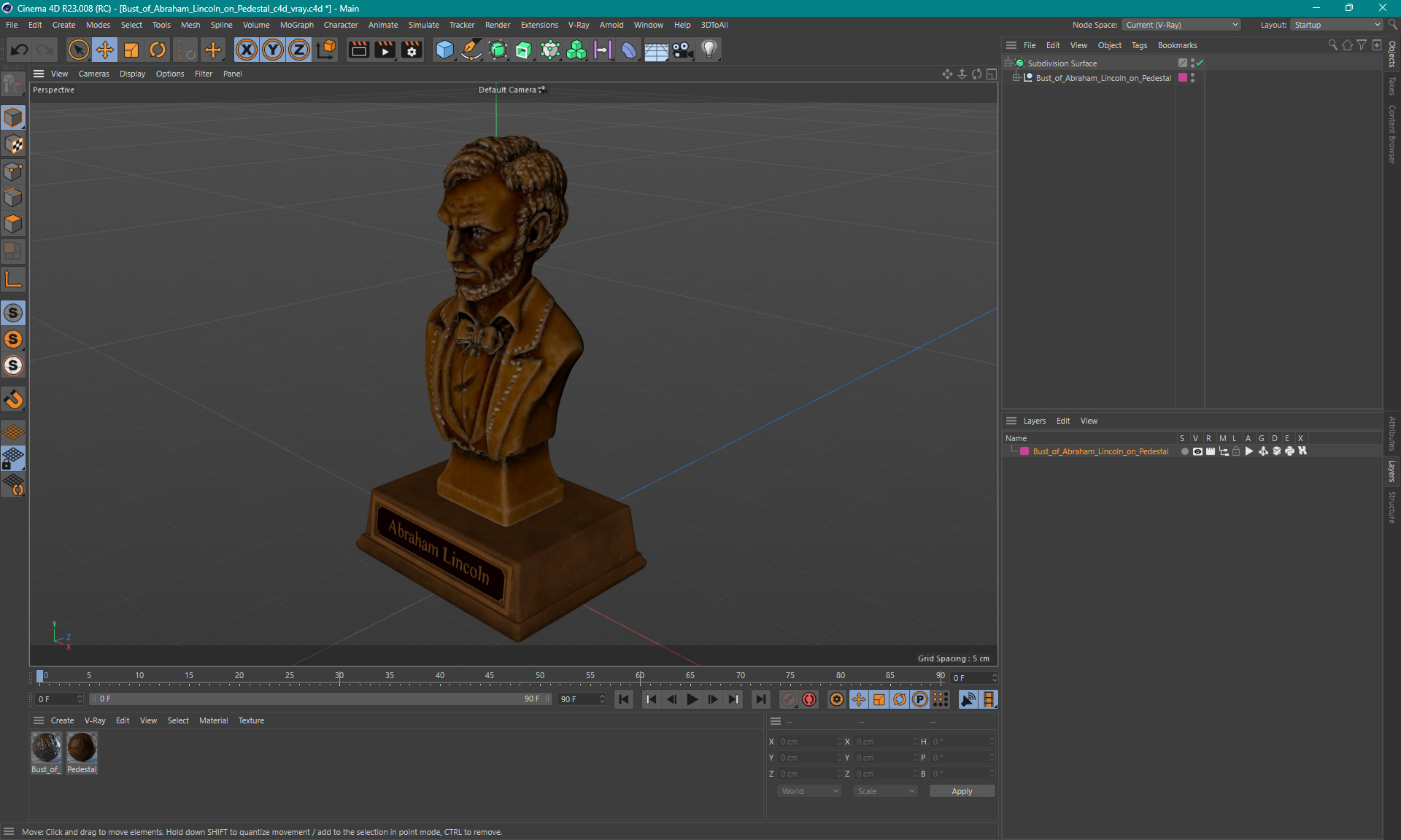 3D Bust of Abraham Lincoln on Pedestal for 3D Print model
