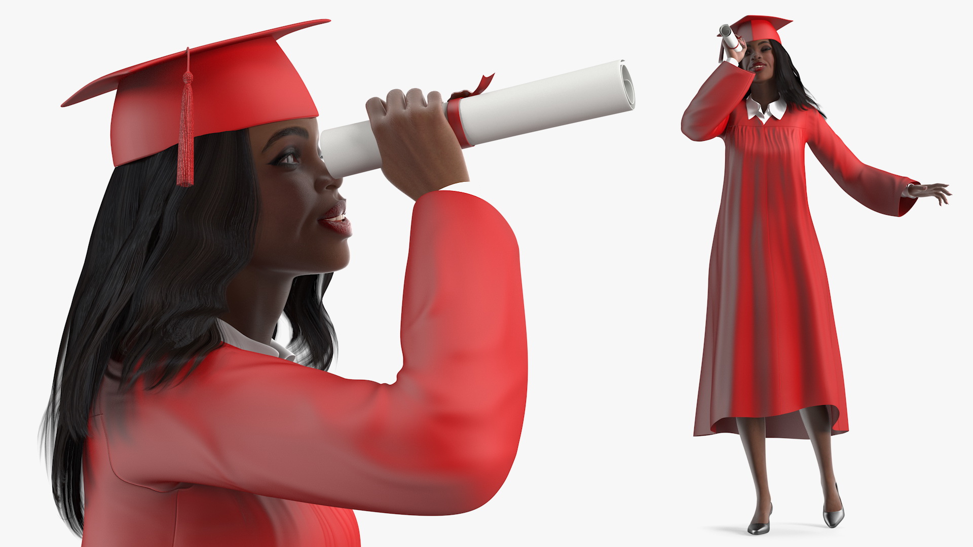3D Dark Skin Graduation Gown Woman