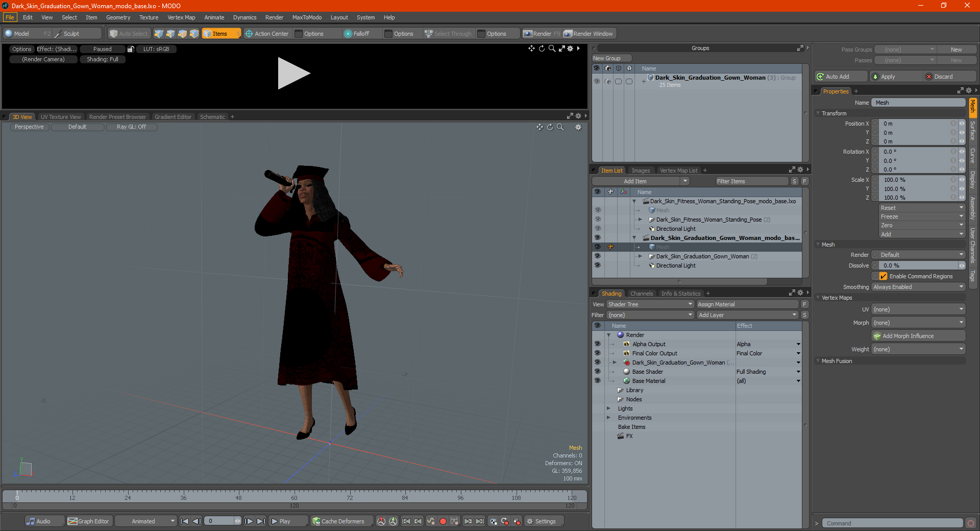3D Dark Skin Graduation Gown Woman