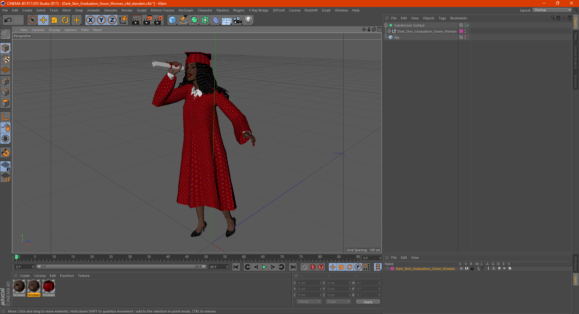 3D Dark Skin Graduation Gown Woman