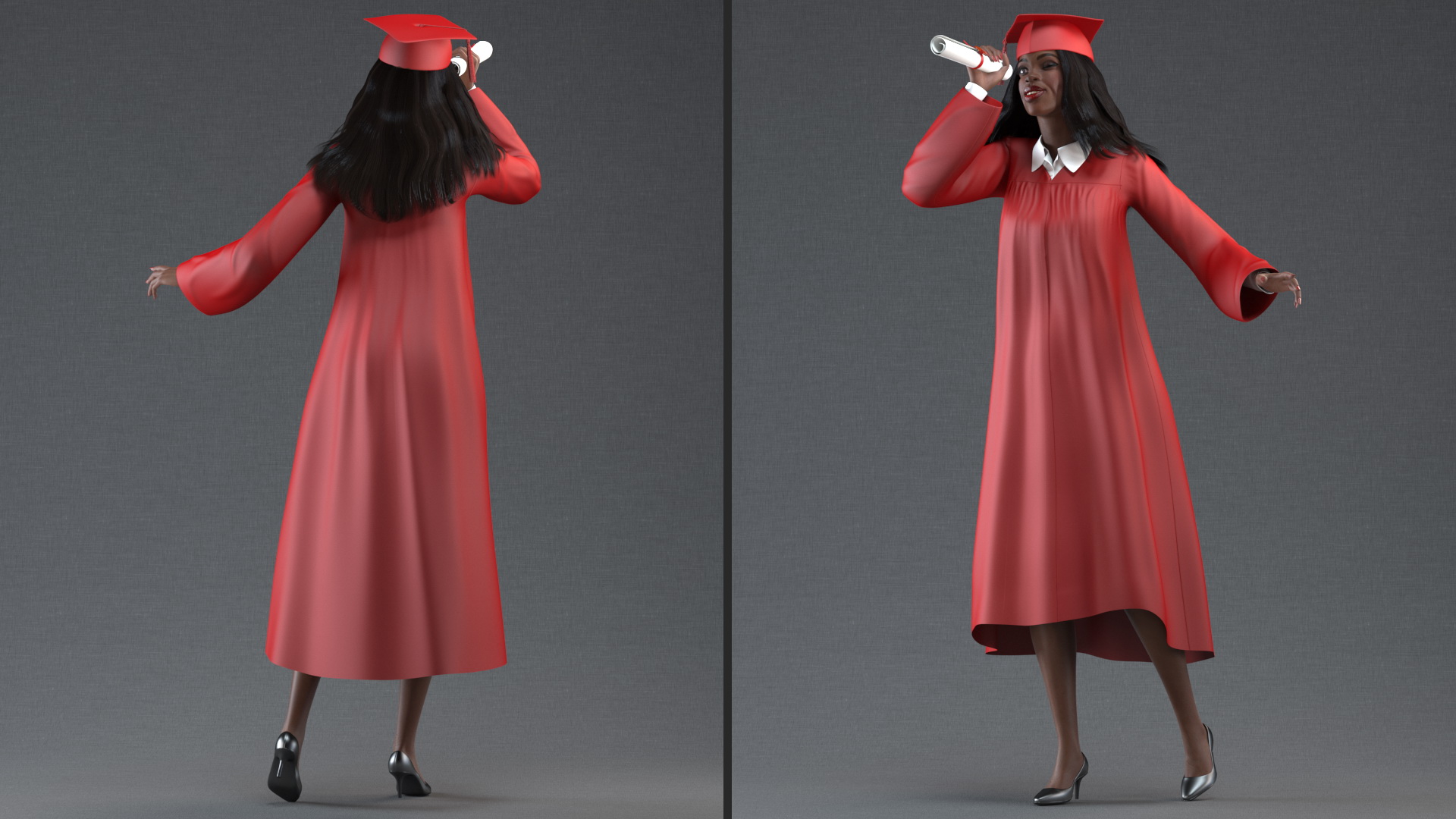3D Dark Skin Graduation Gown Woman