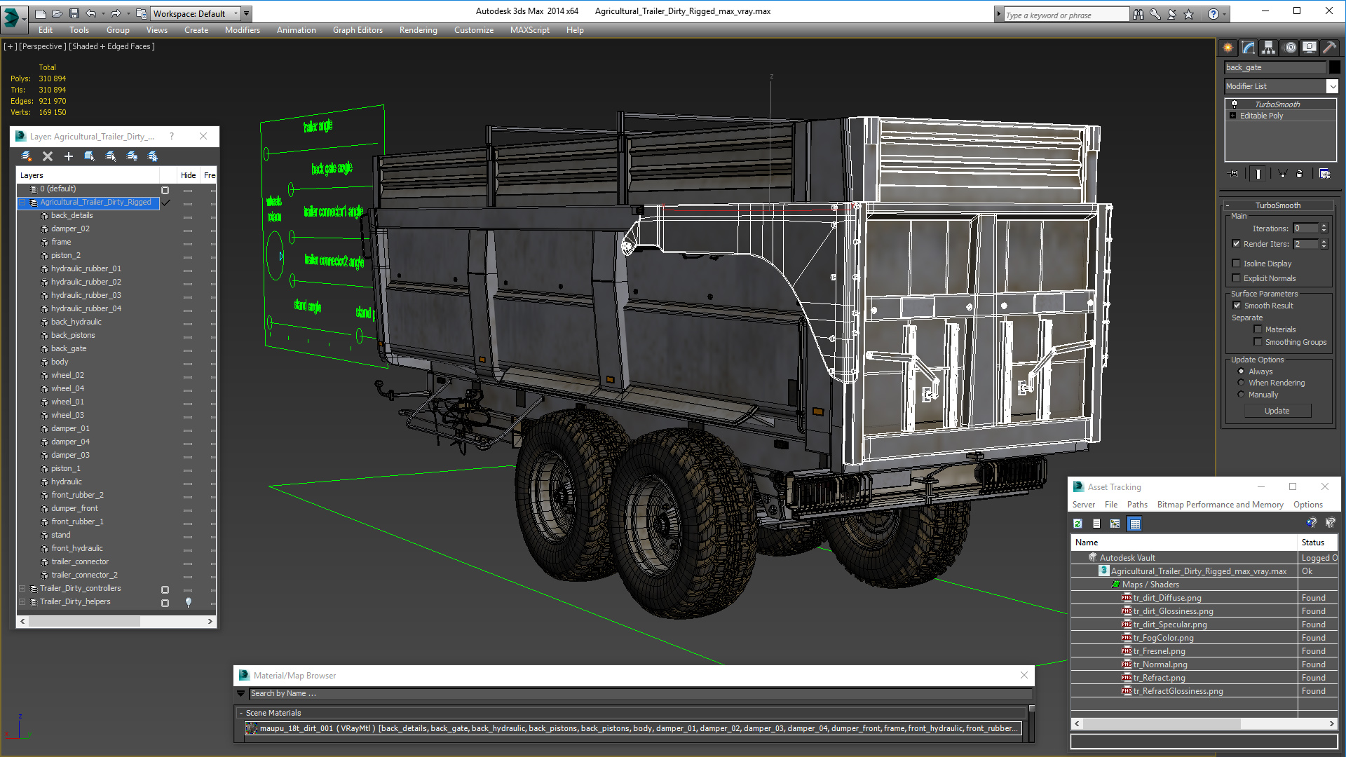 3D Agricultural Trailer Dirty Rigged model