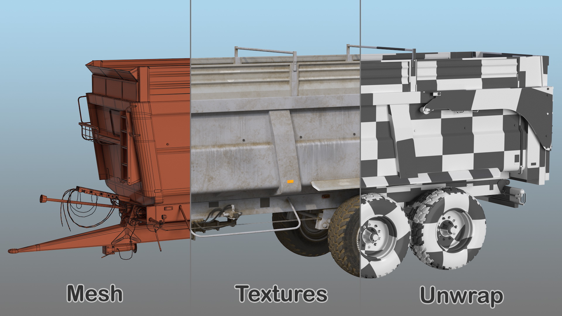 3D Agricultural Trailer Dirty Rigged model