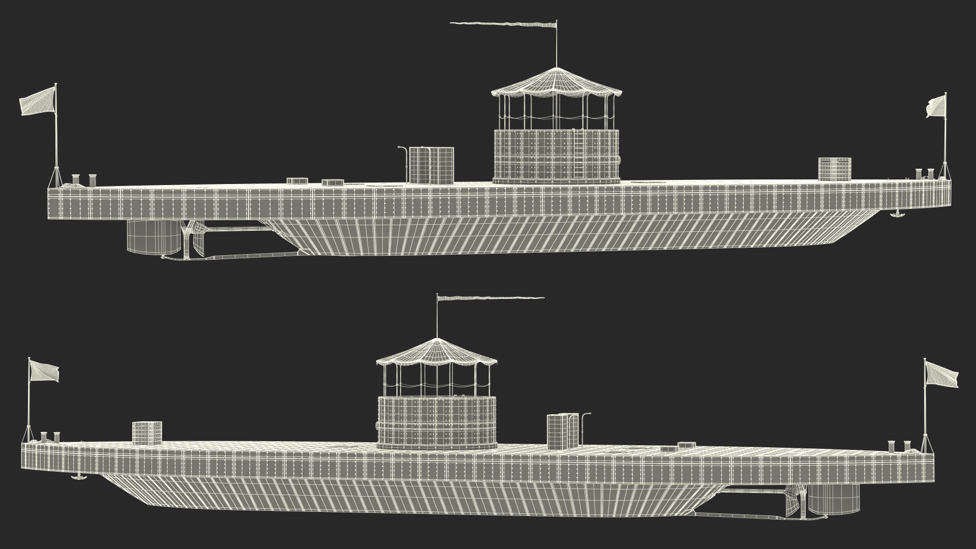 US Civil War Warship with Tower New Rigged 3D