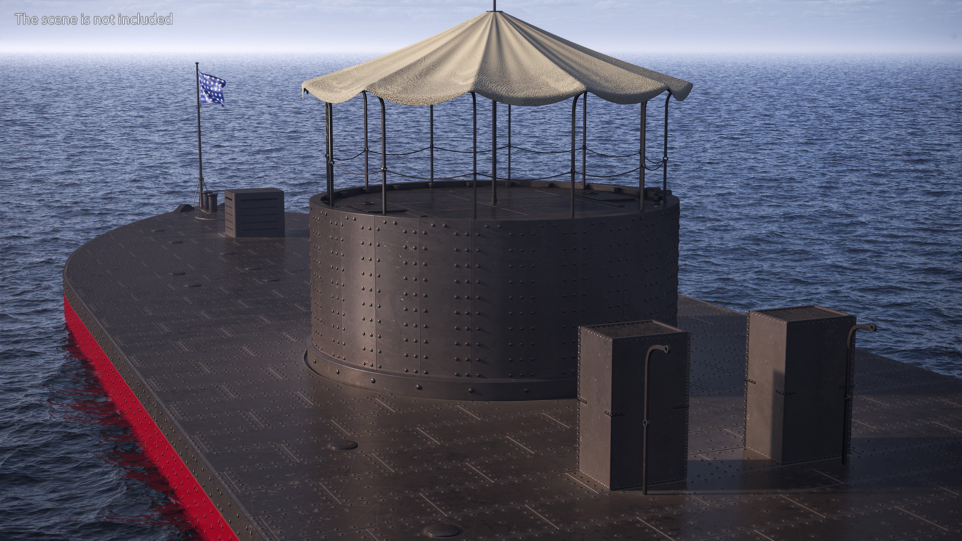 US Civil War Warship with Tower New Rigged 3D