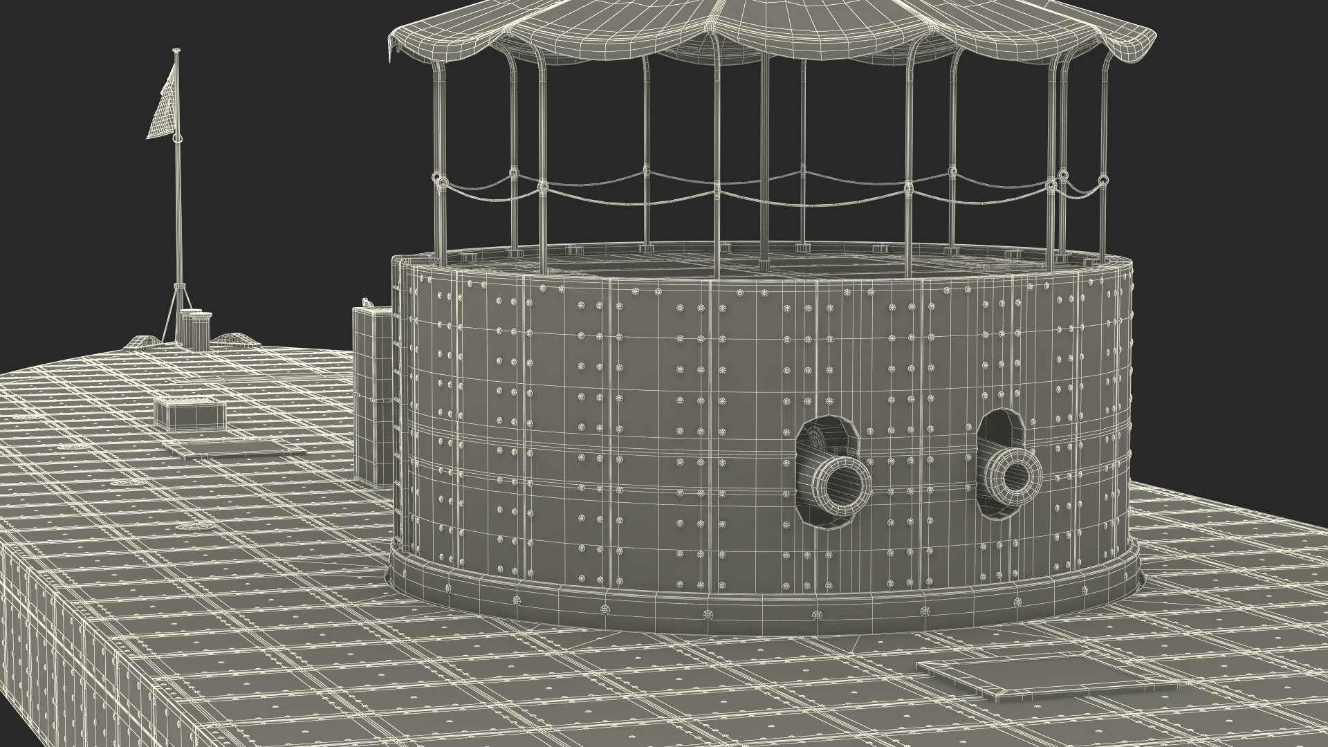 US Civil War Warship with Tower New Rigged 3D