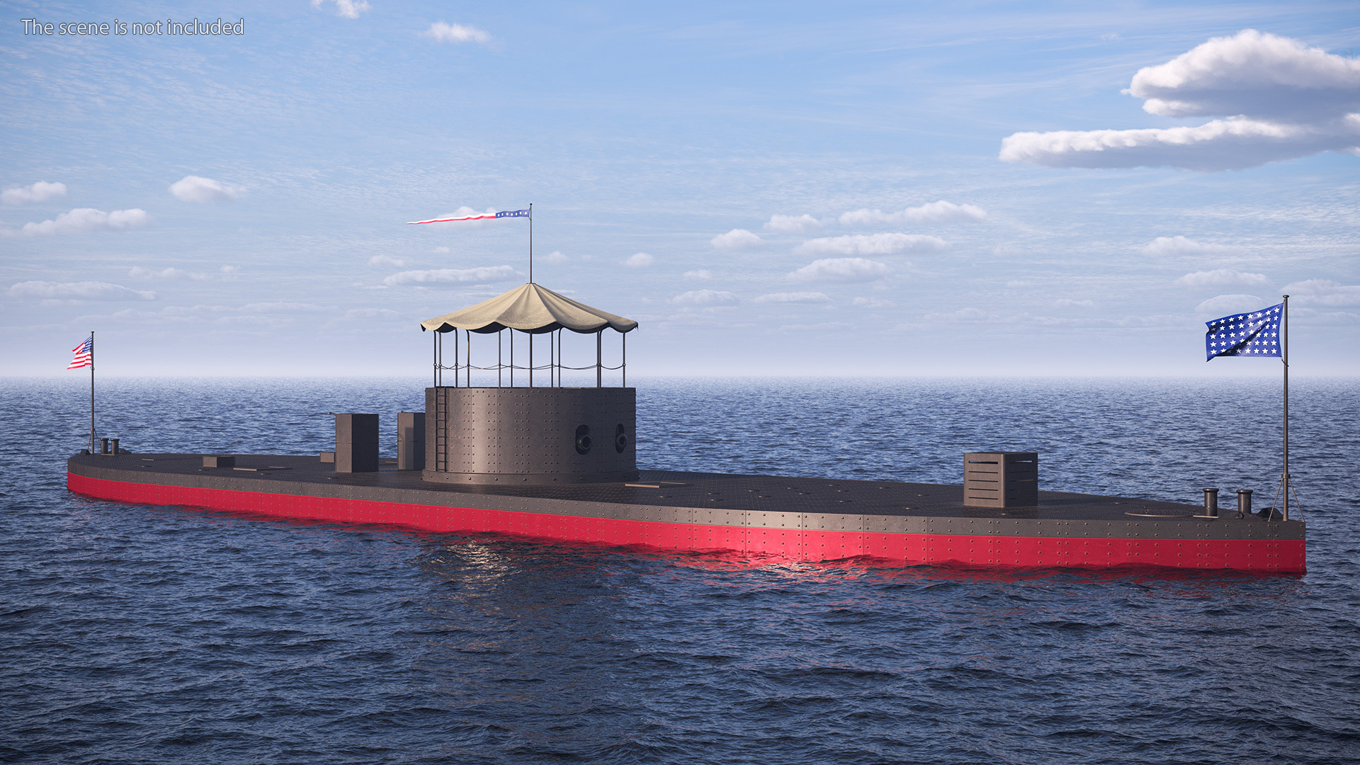 US Civil War Warship with Tower New Rigged 3D