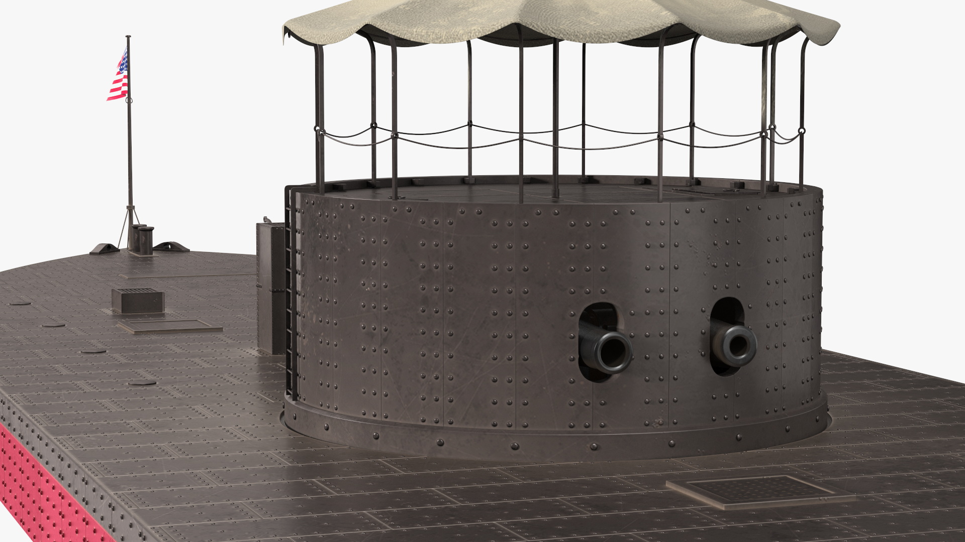 US Civil War Warship with Tower New Rigged 3D